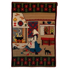Tapiz noruego bordado a mano, arte popular tradicional, Noruega Años 60