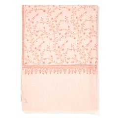 Hand Embroidered Pale Pink 100% Cashmere Shawl Scarf from Kashmir