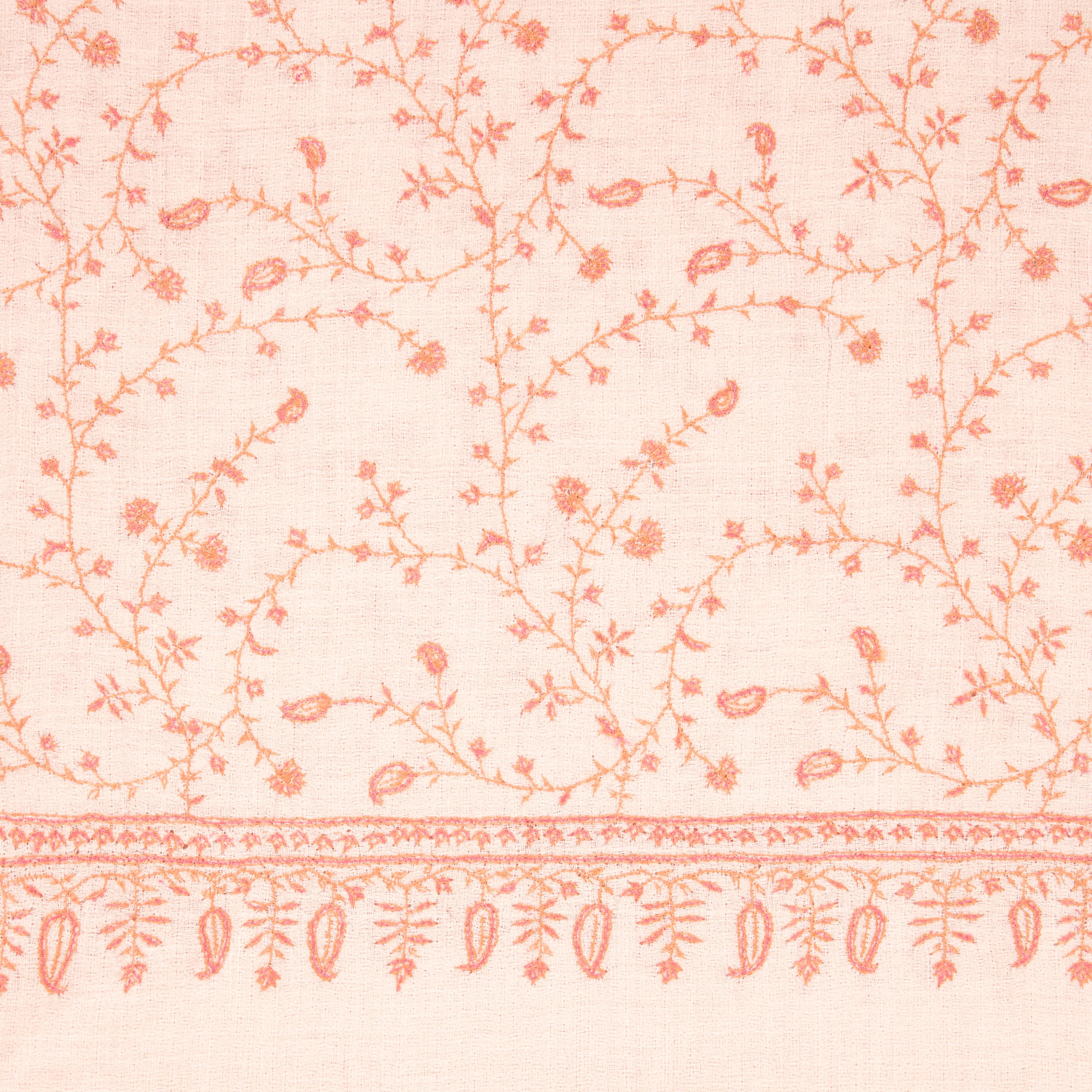 Hand Embroidered Pale Pink 100% Cashmere Shawl Scarf from Kashmir  In New Condition For Sale In London, GB