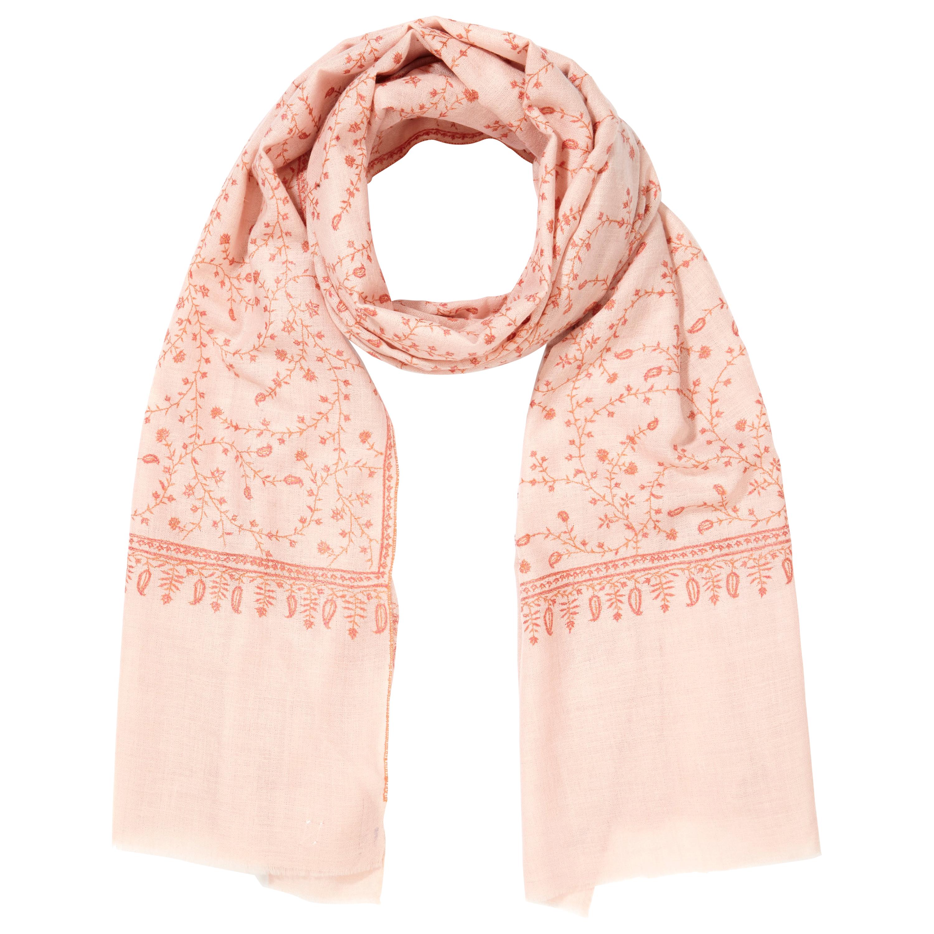 Hand Embroidered Pale Pink 100% Cashmere Shawl Scarf from Kashmir  For Sale