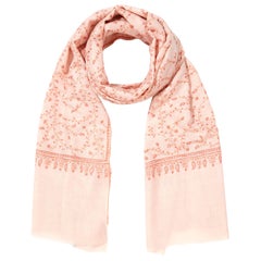 Hand Embroidered Pale Pink 100% Cashmere Shawl Scarf from Kashmir