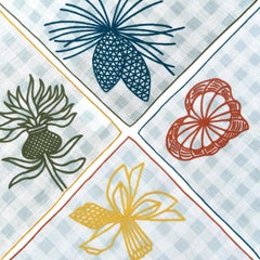 Handbestickte Kiefer und Picknick-Servietten (4er-Set)