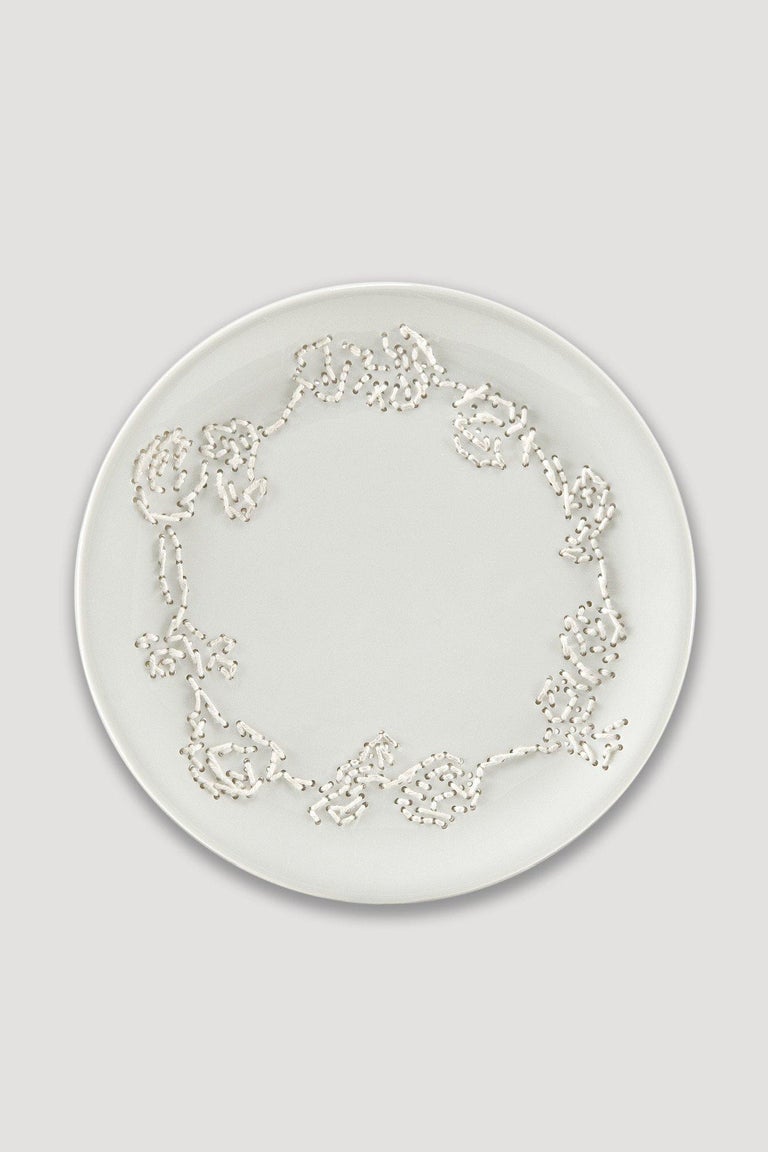 Hand Embroidered Plate from Delft Blue Project by Hella Jongerius For