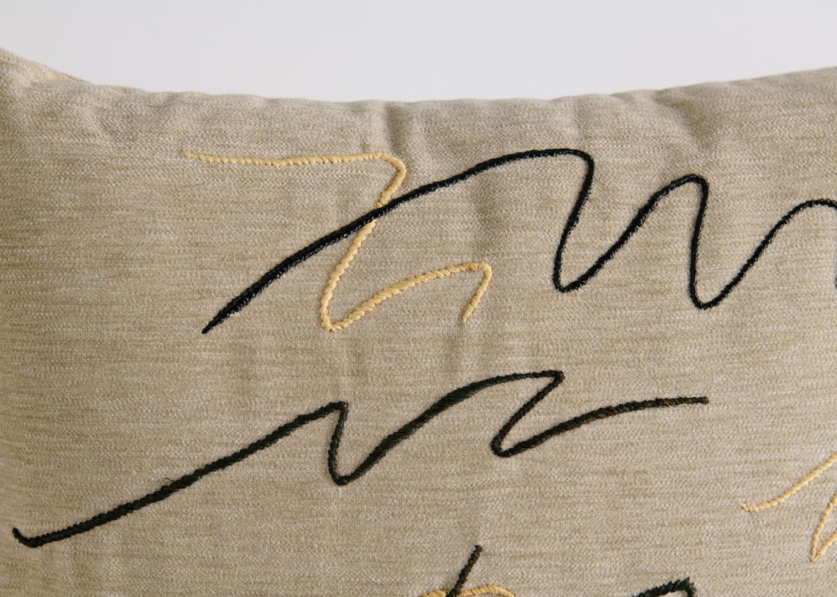 French Hand Embroidered Raffia and Linen Cotton Pillow by Miguel Cisterna, France, 2013 For Sale