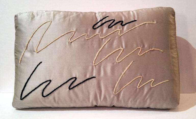 Hand Embroidered Raffia and Silk Pillow by Miguel Cisterna, France, 2013 In Excellent Condition For Sale In New York, NY