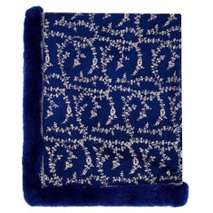 Hand Embroidered Sapphire Blue Shawl & Blue Mink Fur