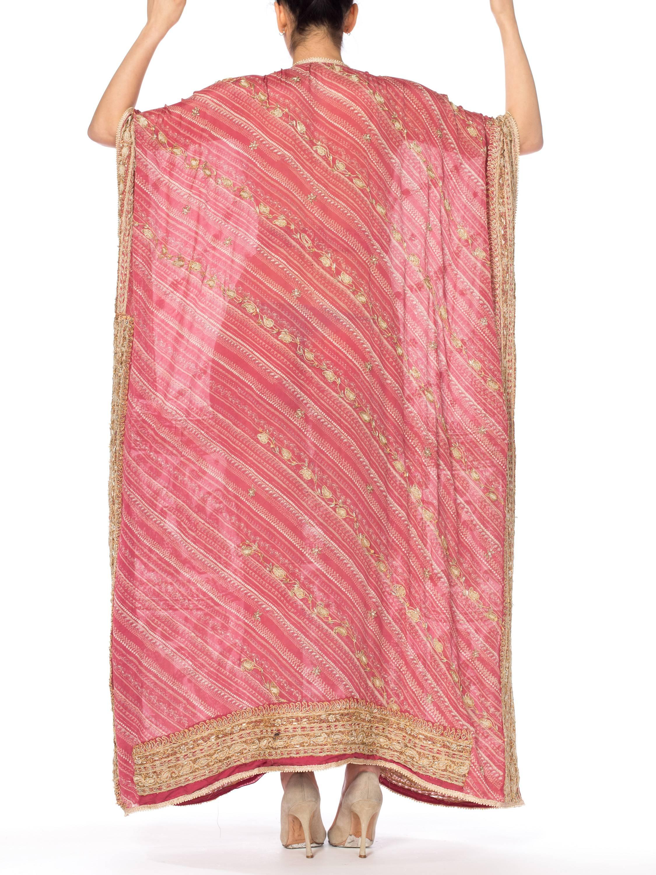 Pink Hand Embroidered Silk Sari Kaftan