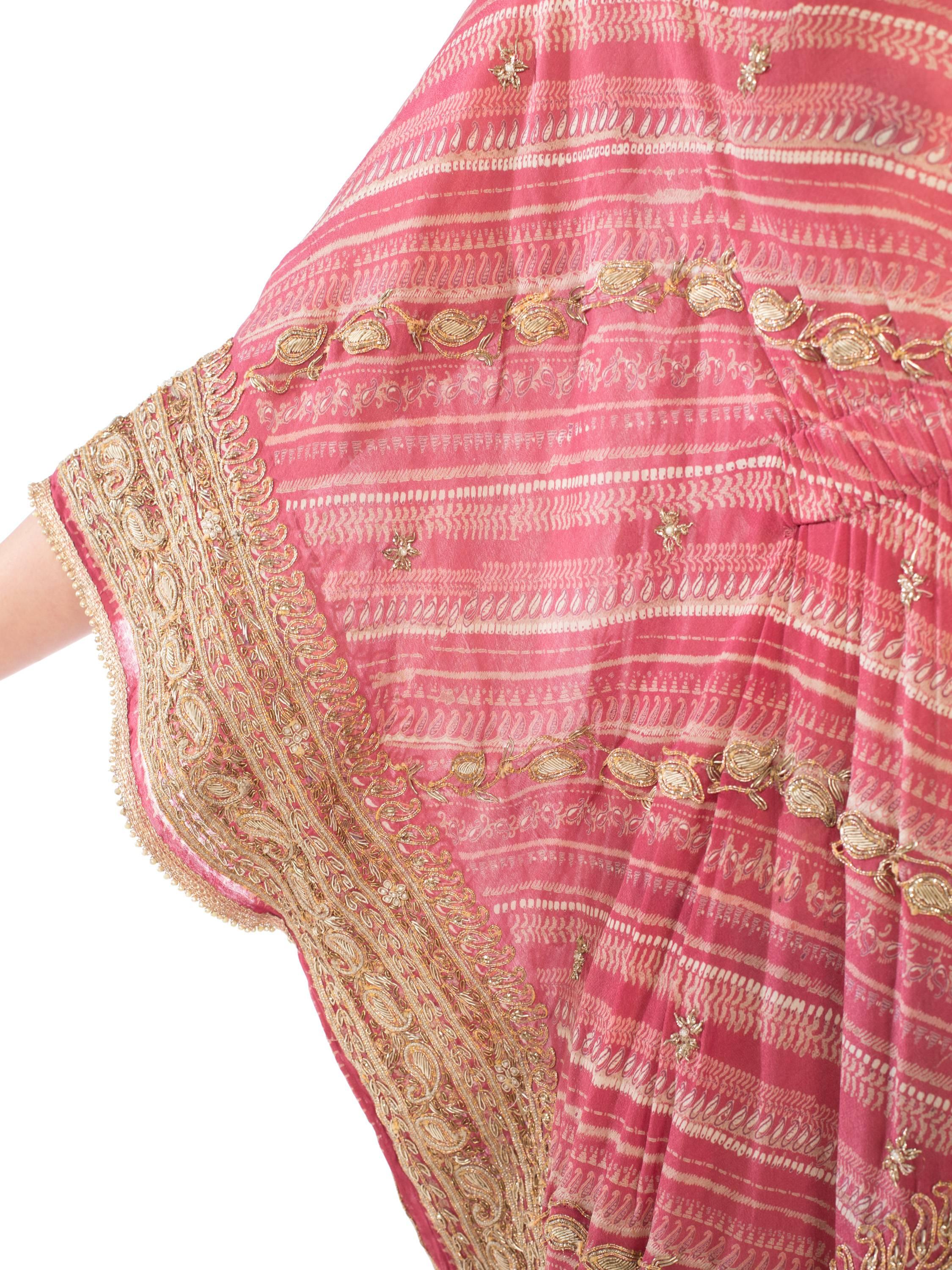 Hand Embroidered Silk Sari Kaftan In Excellent Condition In New York, NY