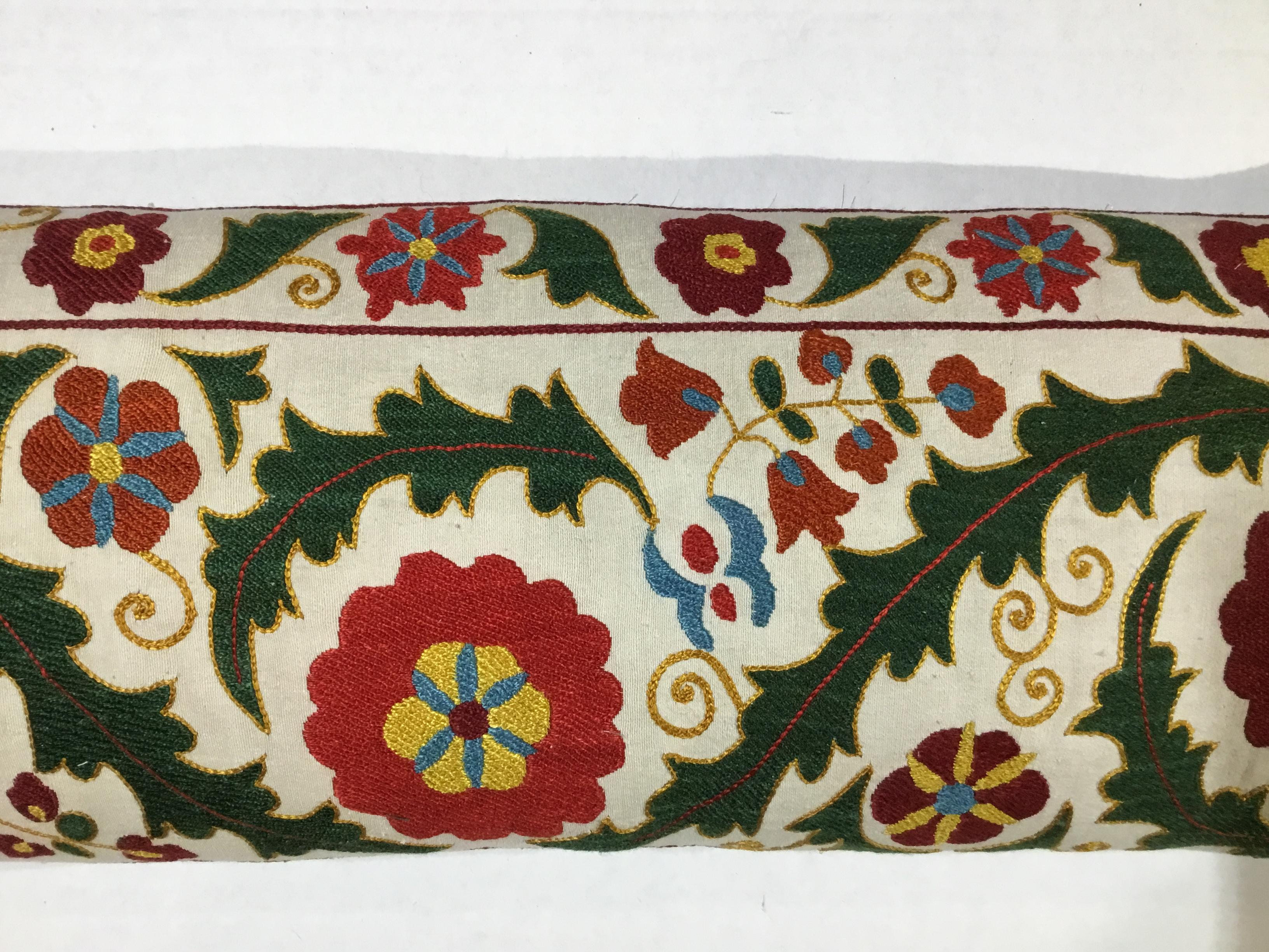Hand Embroidered Silk Suzani Pillow In Good Condition In Delray Beach, FL