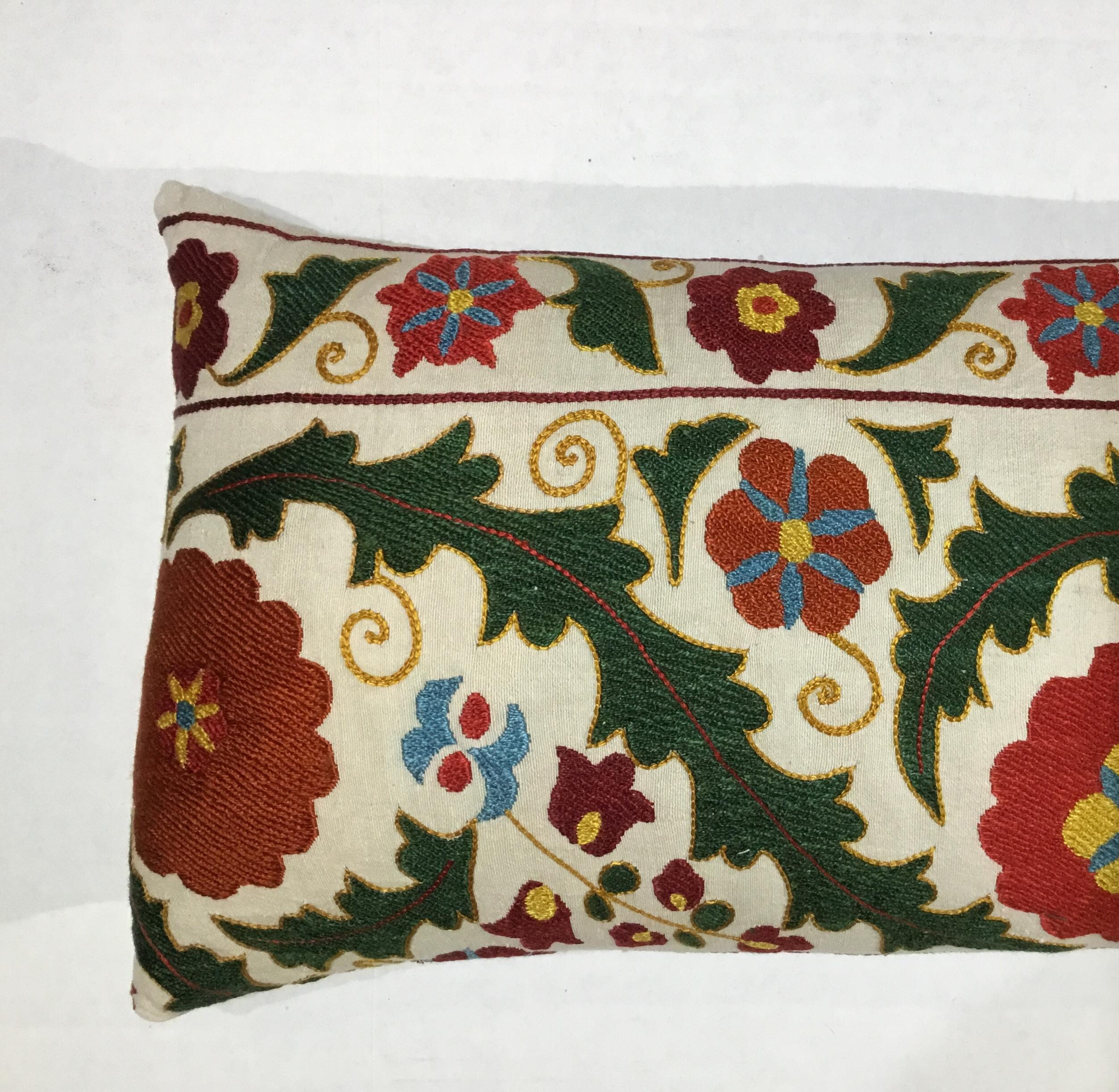 20th Century Hand Embroidered Silk Suzani Pillow