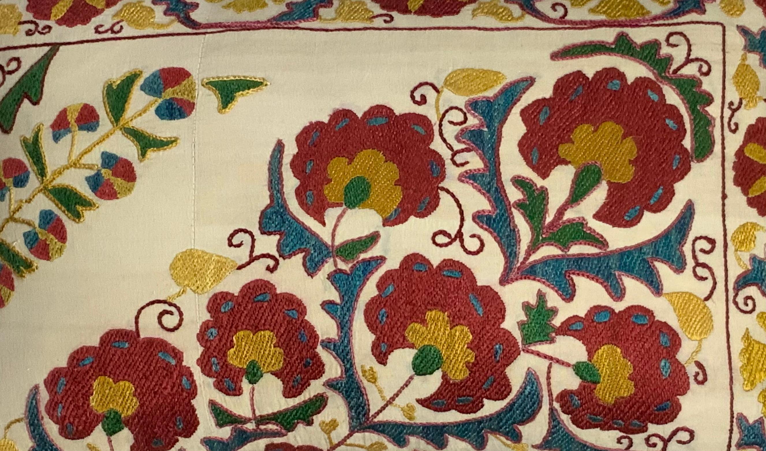 Uzbek Hand Embroidered Suzani Pillow For Sale