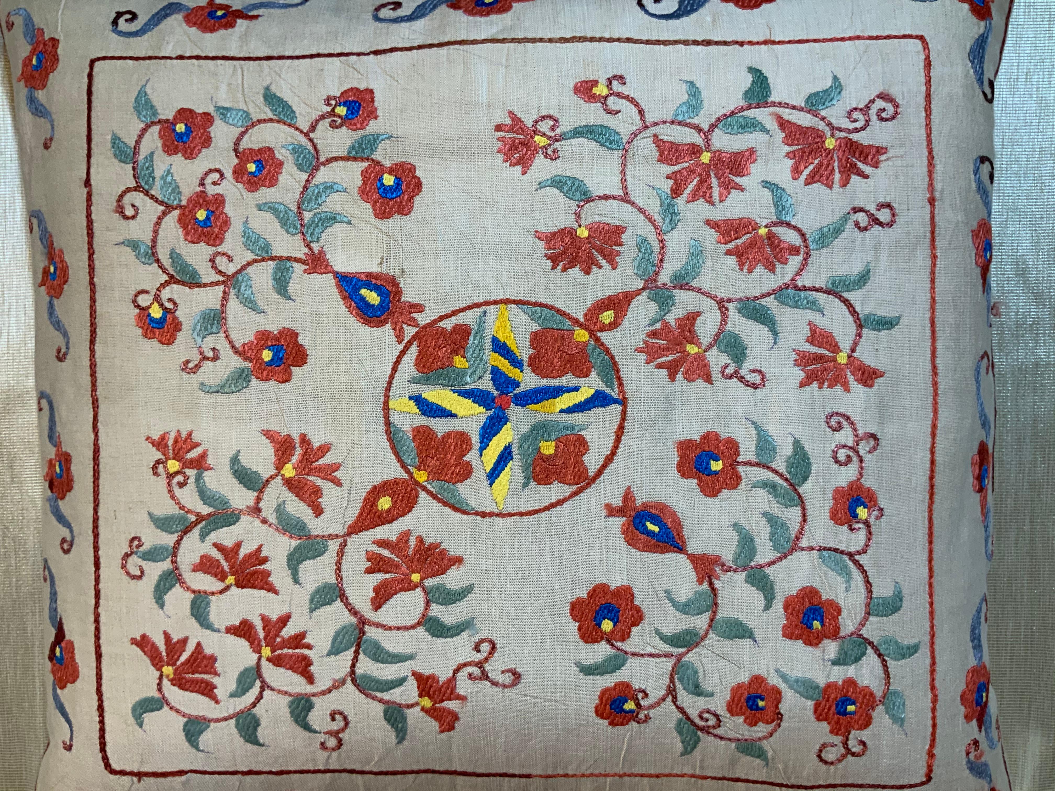 Hand Embroidered Suzani Pillow In Good Condition For Sale In Delray Beach, FL