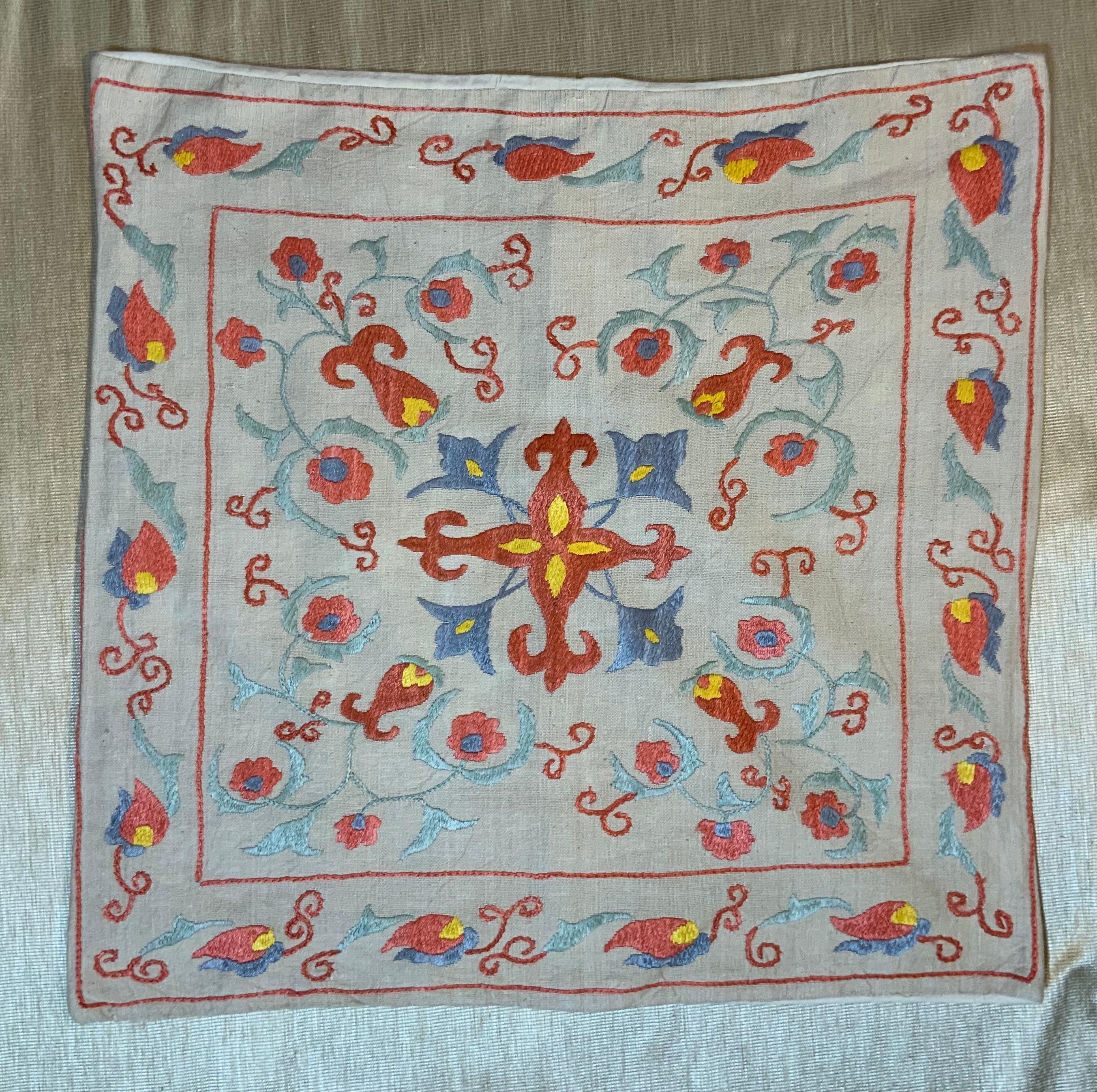 20th Century Hand Embroidered Suzani Pillow For Sale