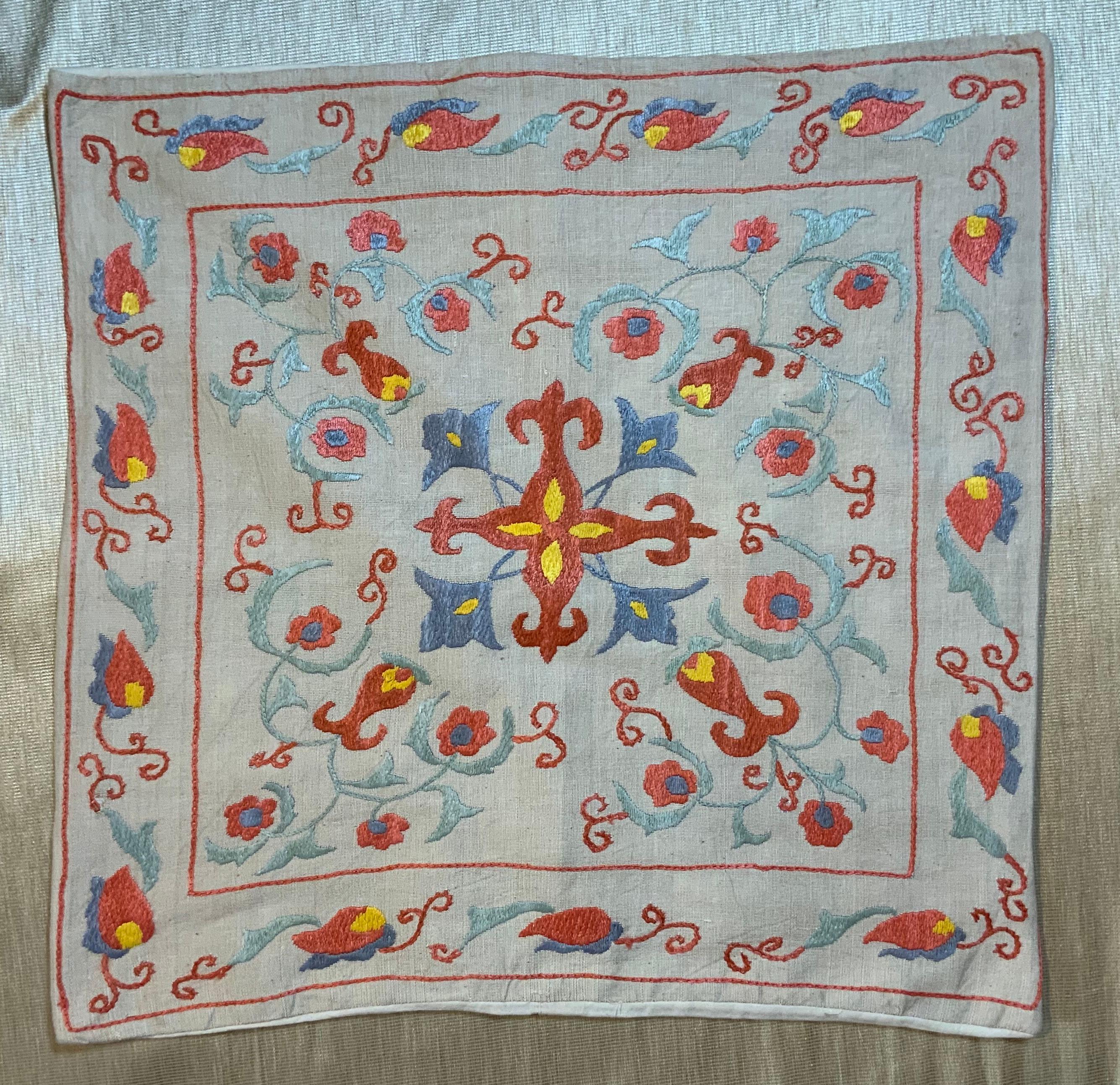 Cotton Hand Embroidered Suzani Pillow For Sale