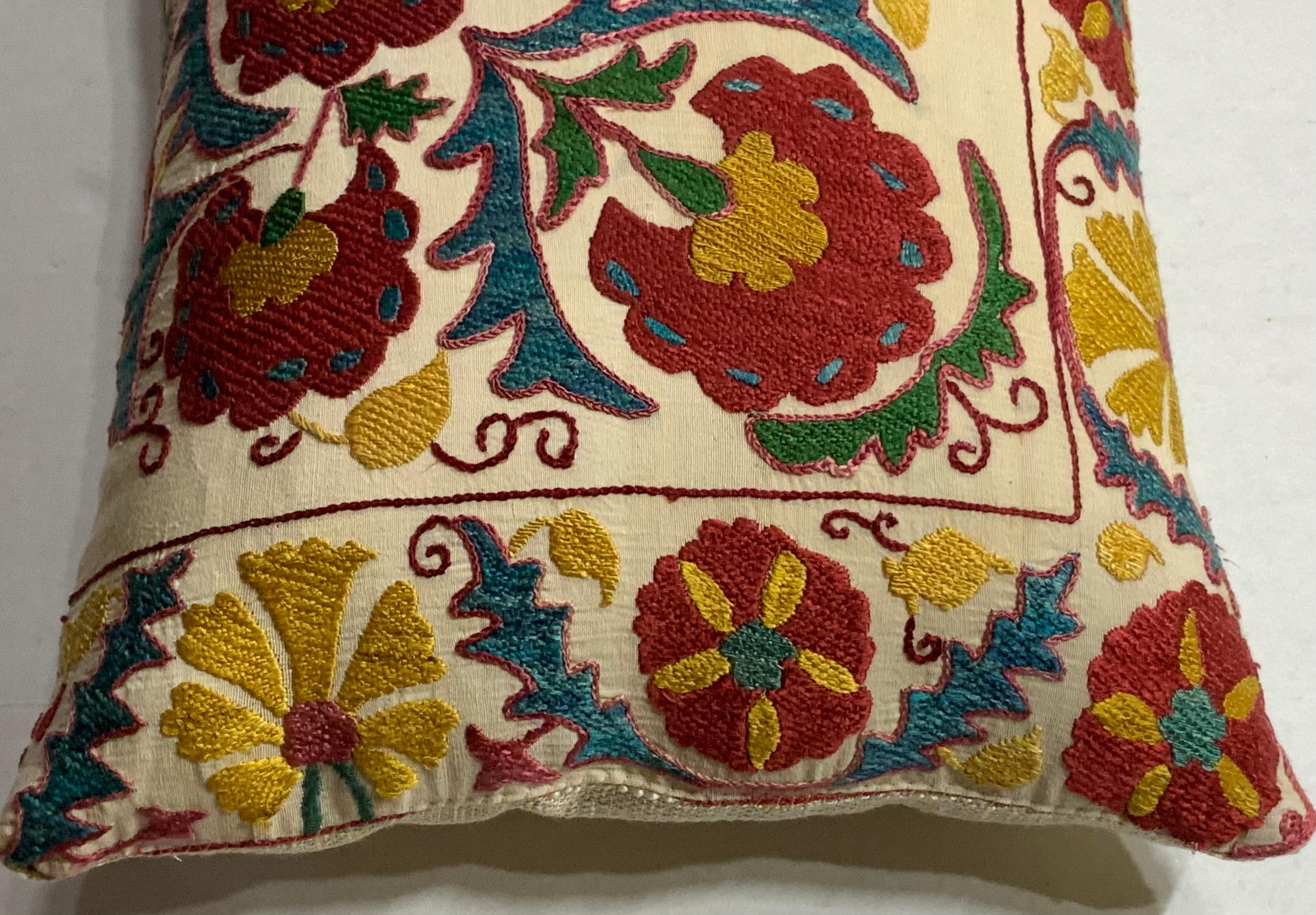Cotton Hand Embroidered Suzani Pillow For Sale