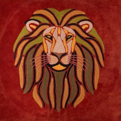 Hand-Embroidered Velvet Pillow - Lion
