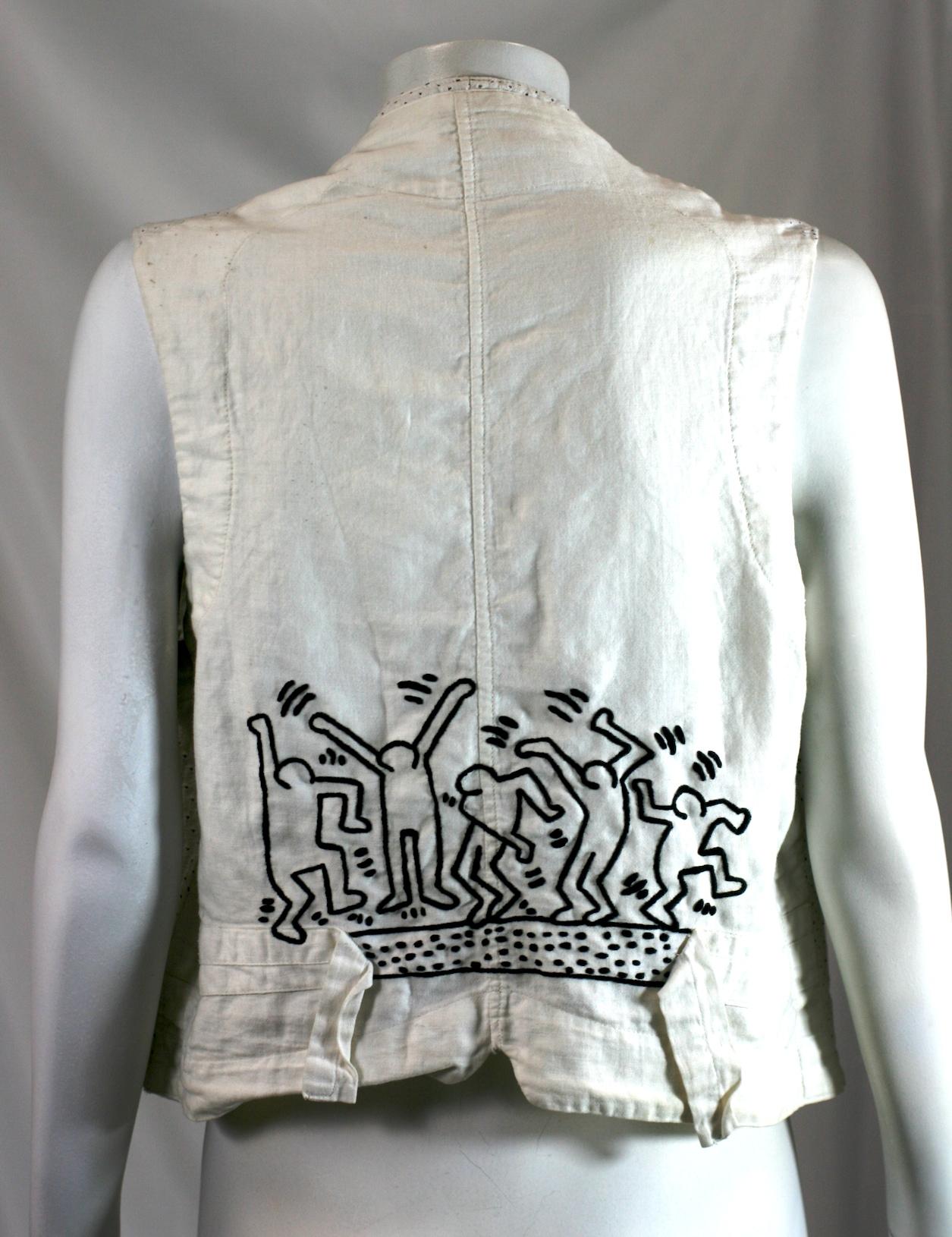 Hand Embroidered Victorian Vest, Keith Haring. Studio VL For Sale 2