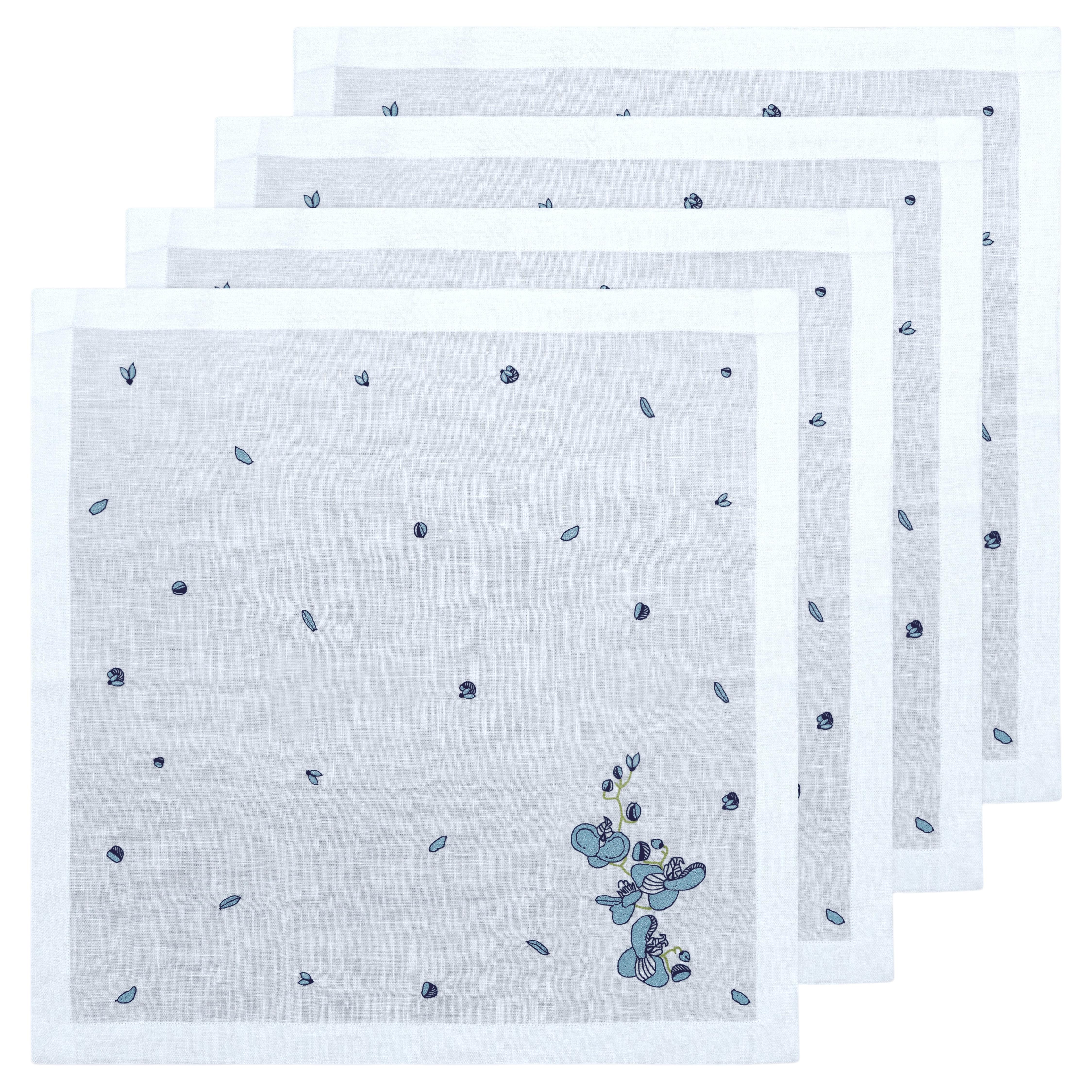 Handbestickte Servietten mit Orchideen-Karussell-Motiv, 18" x 18" (4er-Set)