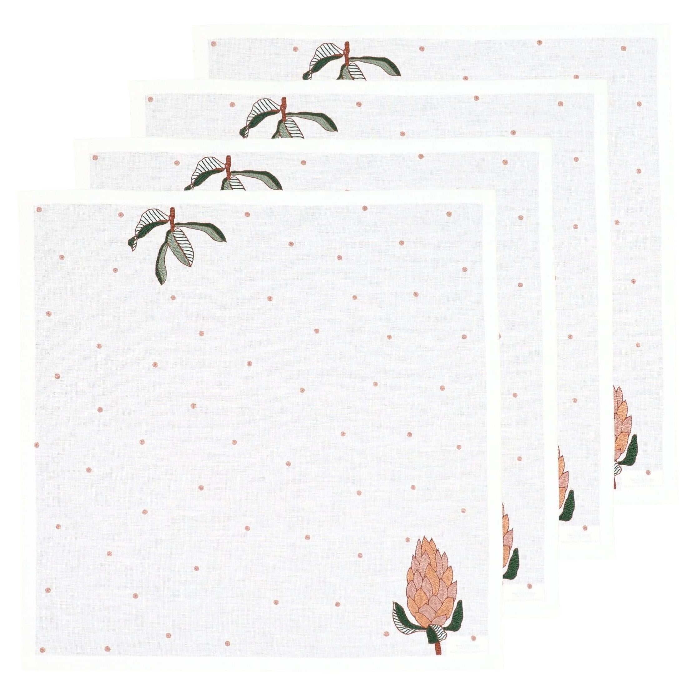 Handbestickte Servietten mit Herbstwiesenmotiv, 18" x 18" (4er-Set)
