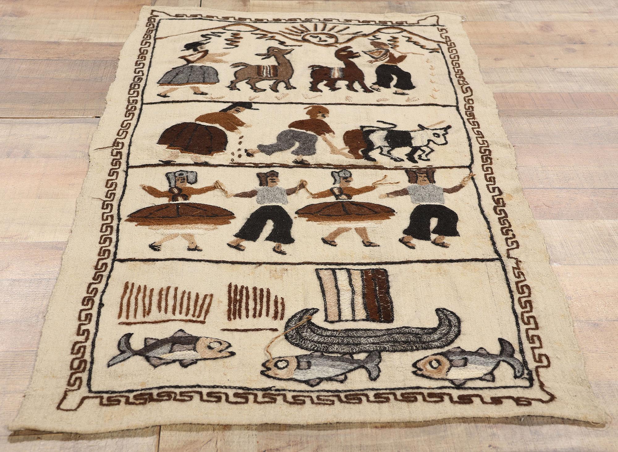 Hand-Embroidered Vintage Peruvian Tapestry For Sale 1