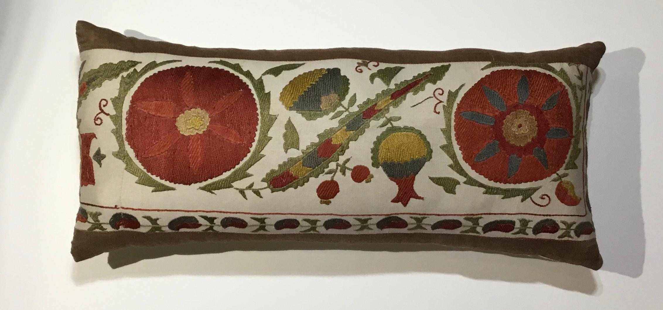 Hand Embroidery Suzani Pillow In Good Condition In Delray Beach, FL