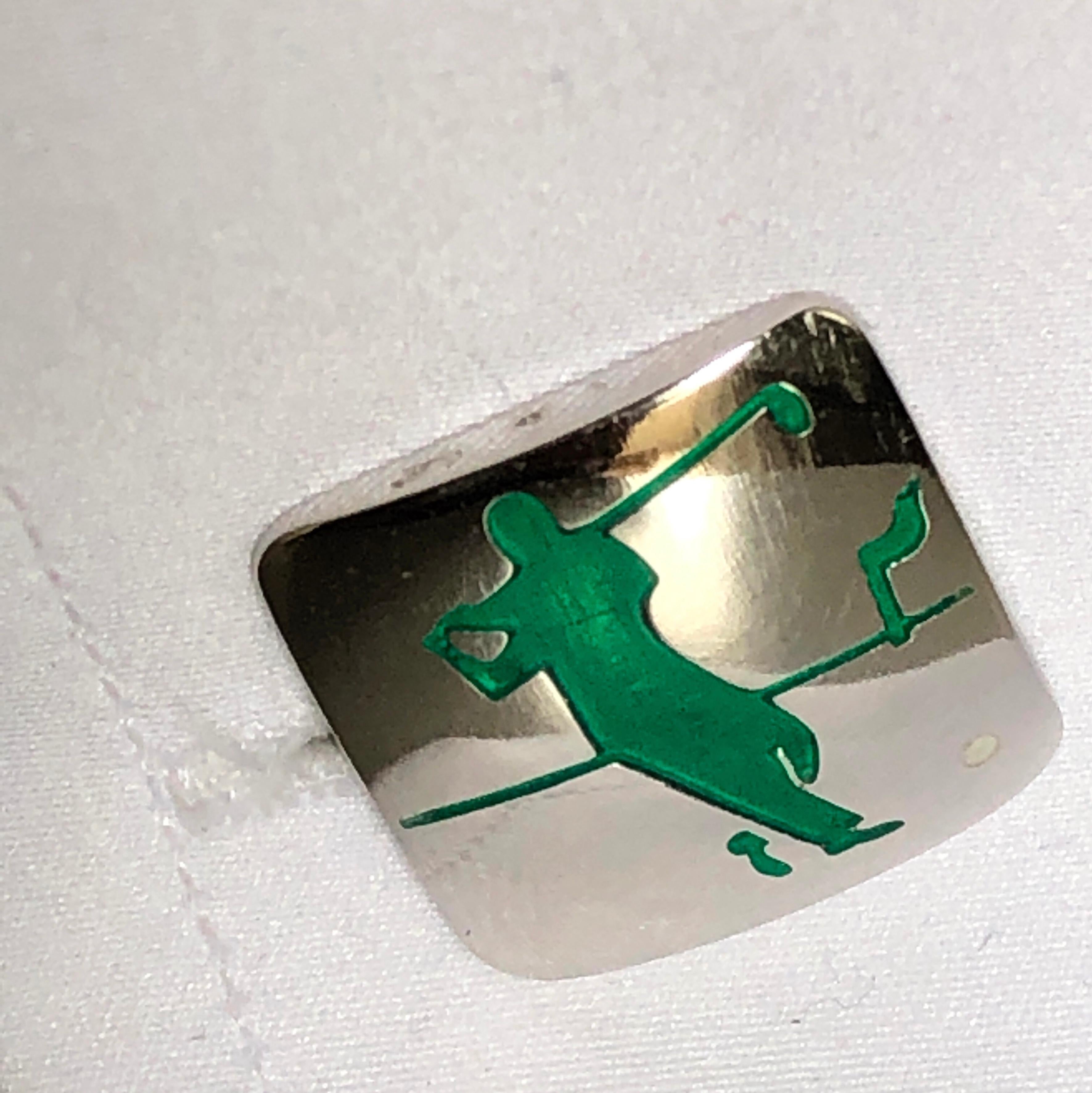 Hand Enameled Green Golf Player White Ball Solid Sterling Silver Cufflinks 6