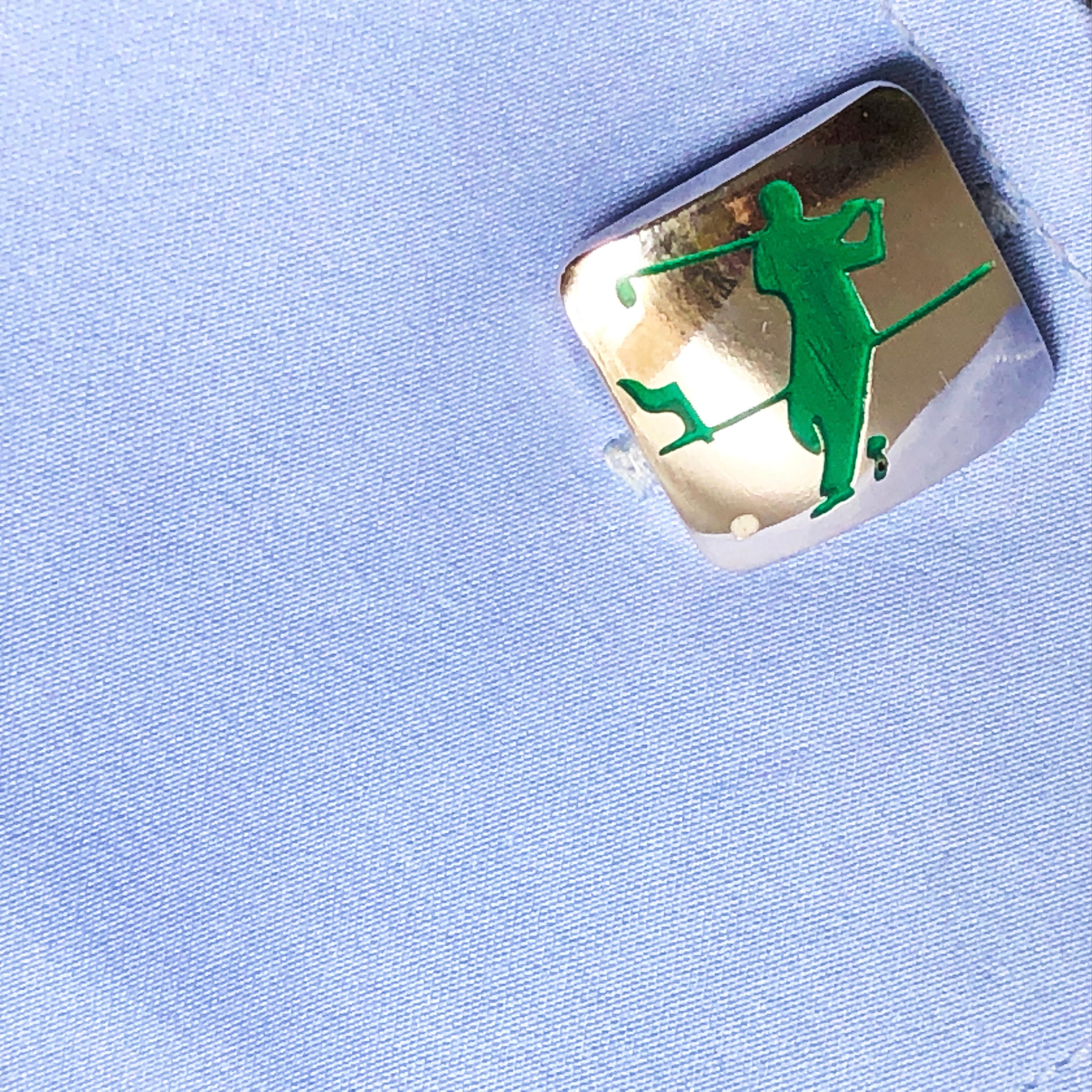 Hand Enameled Green Golf Player White Ball Solid Sterling Silver Cufflinks 8