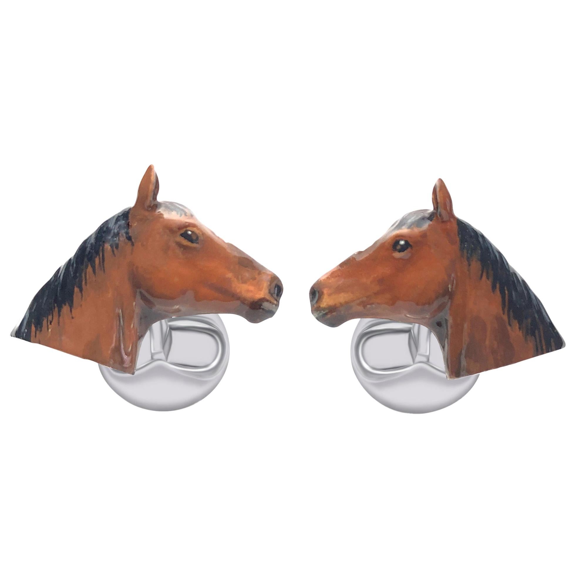 Hand-enameled Horse Cufflinks Silver by Fils Unique