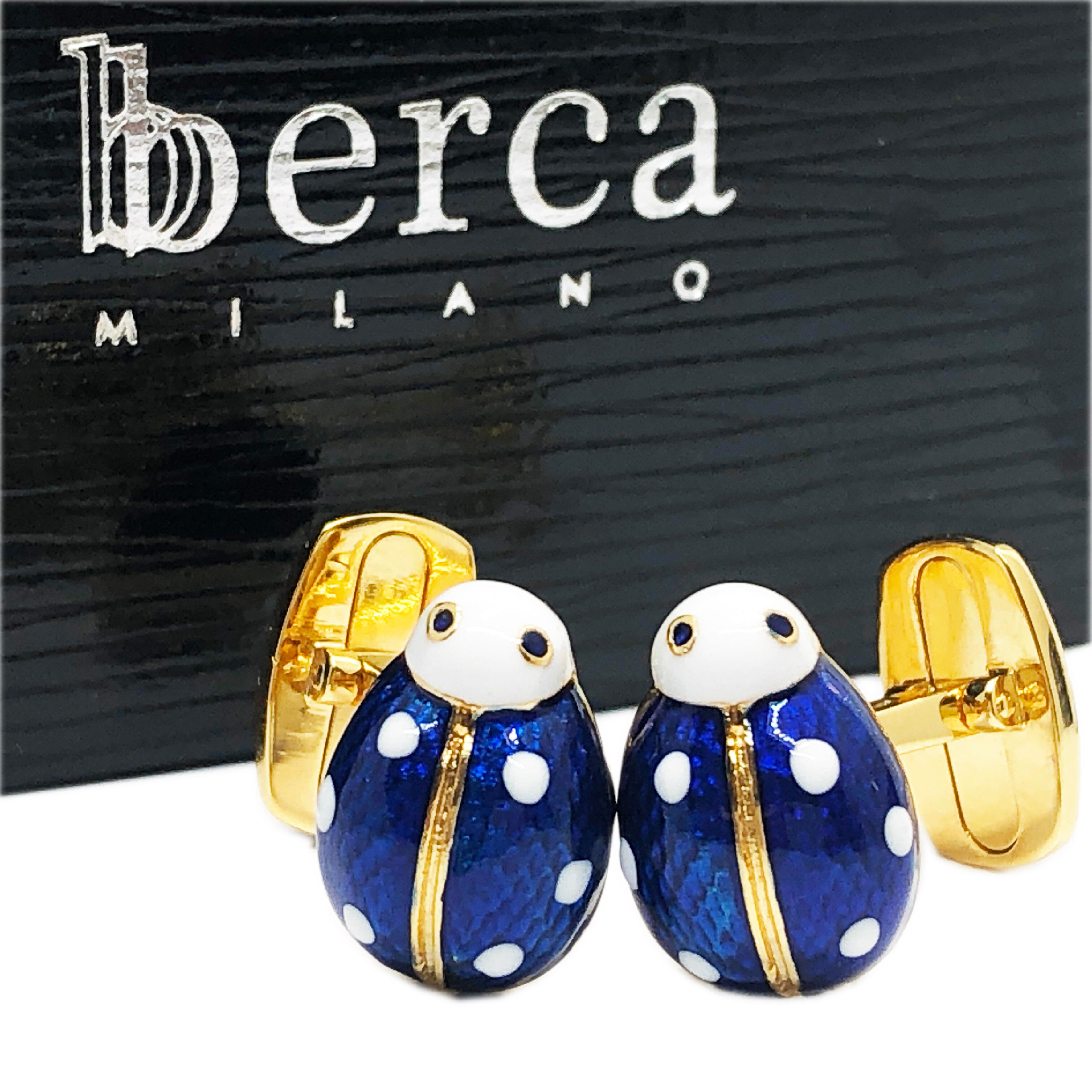 Berca Enameled Ladybug Shaped T-Bar Back Sterling Silver Gold-Plated Cufflinks 6