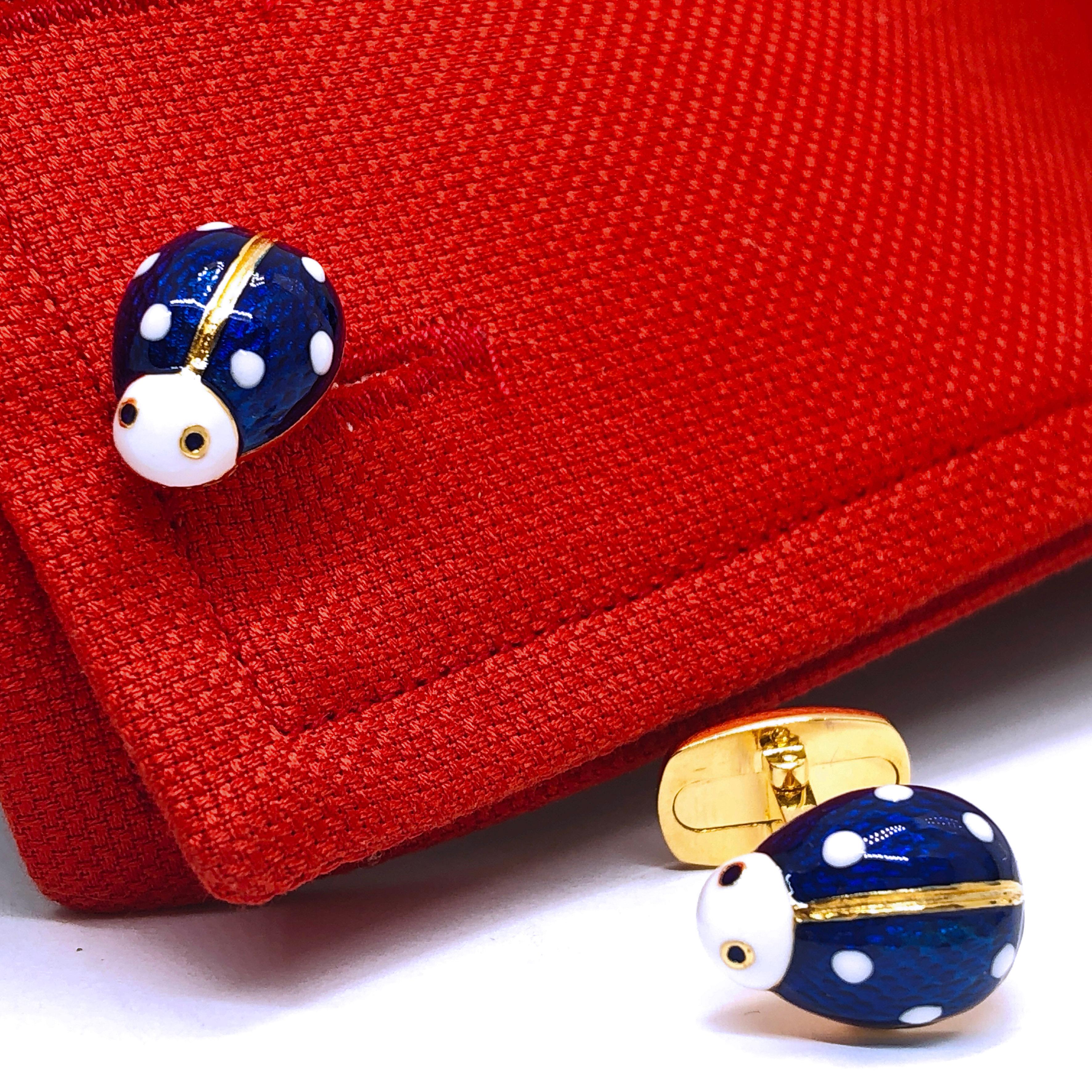 Berca Enameled Ladybug Shaped T-Bar Back Sterling Silver Gold-Plated Cufflinks 7