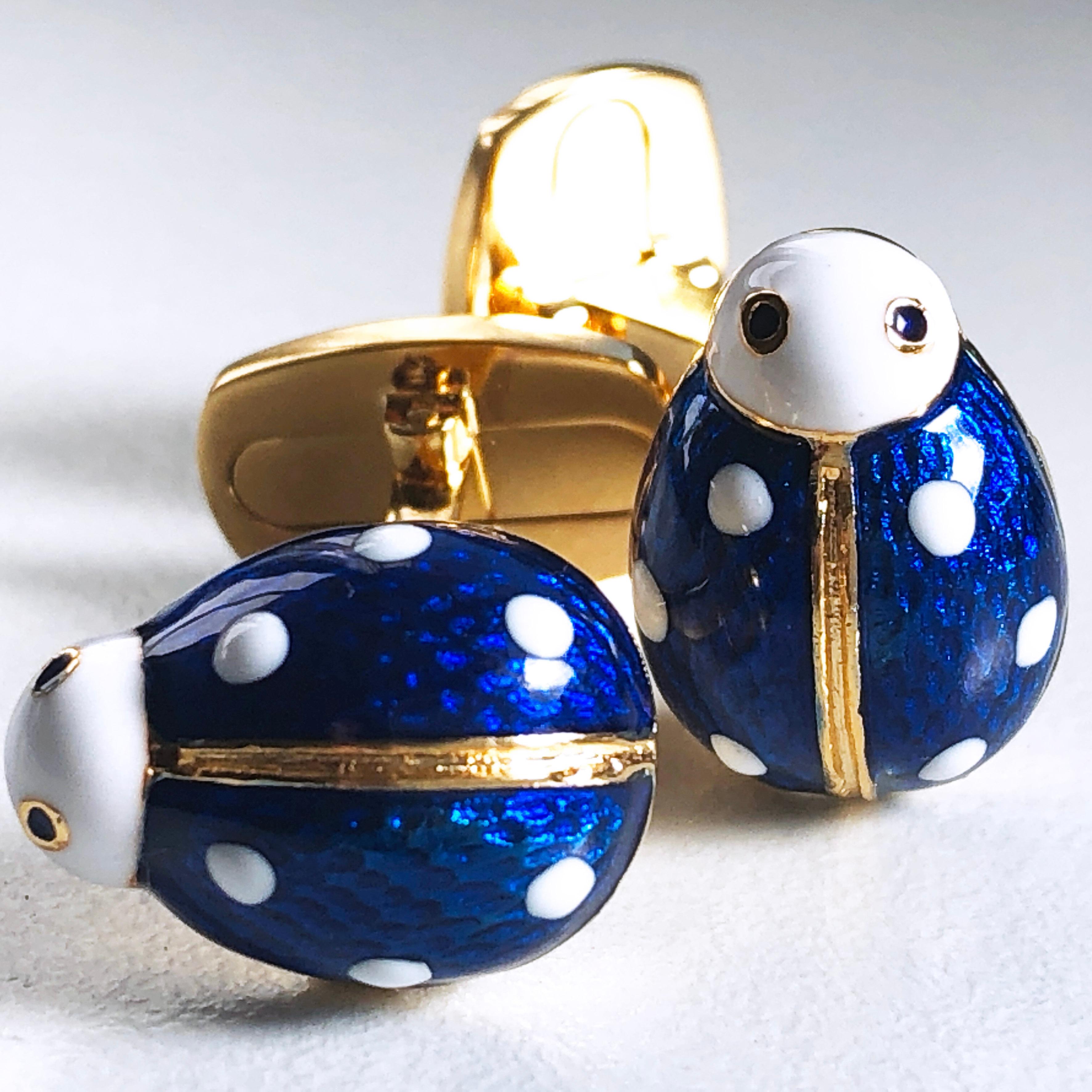 Men's Berca Enameled Ladybug Shaped T-Bar Back Sterling Silver Gold-Plated Cufflinks