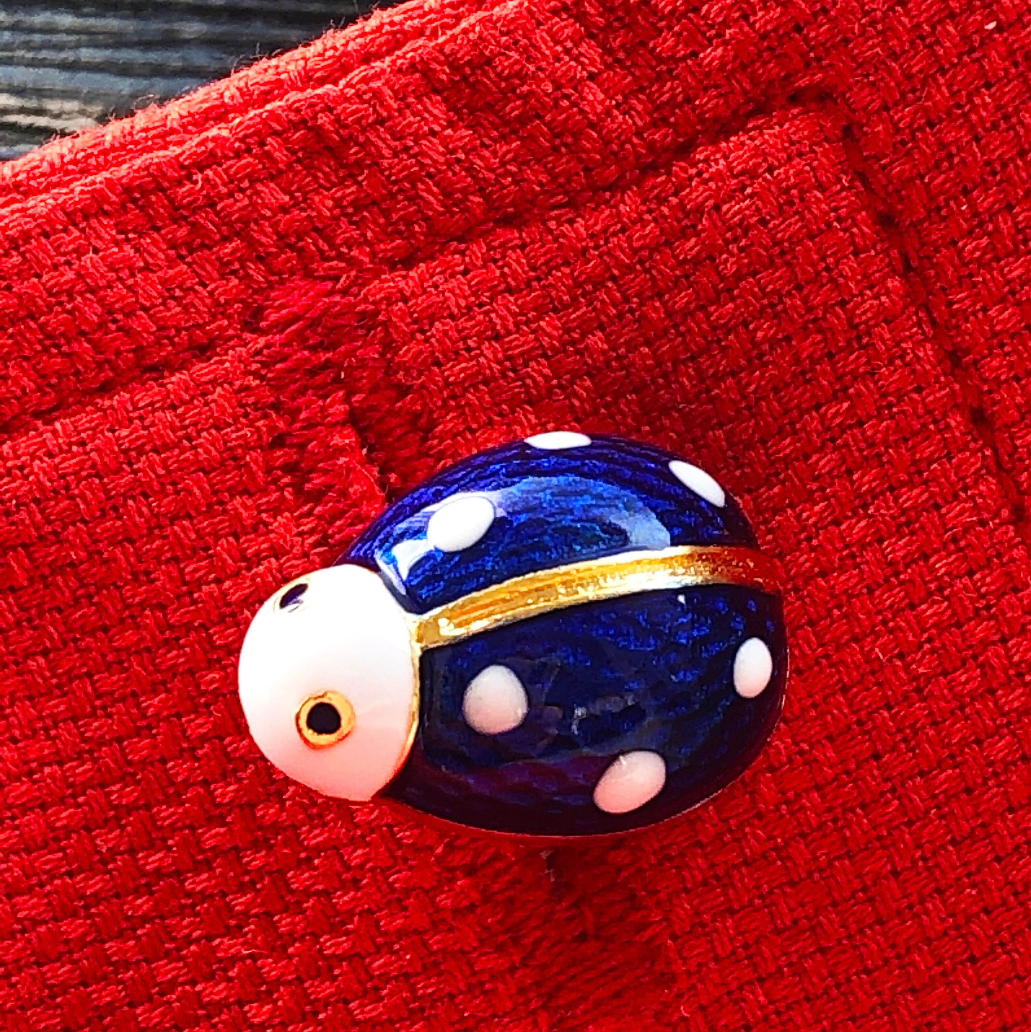 Berca Enameled Ladybug Shaped T-Bar Back Sterling Silver Gold-Plated Cufflinks 1