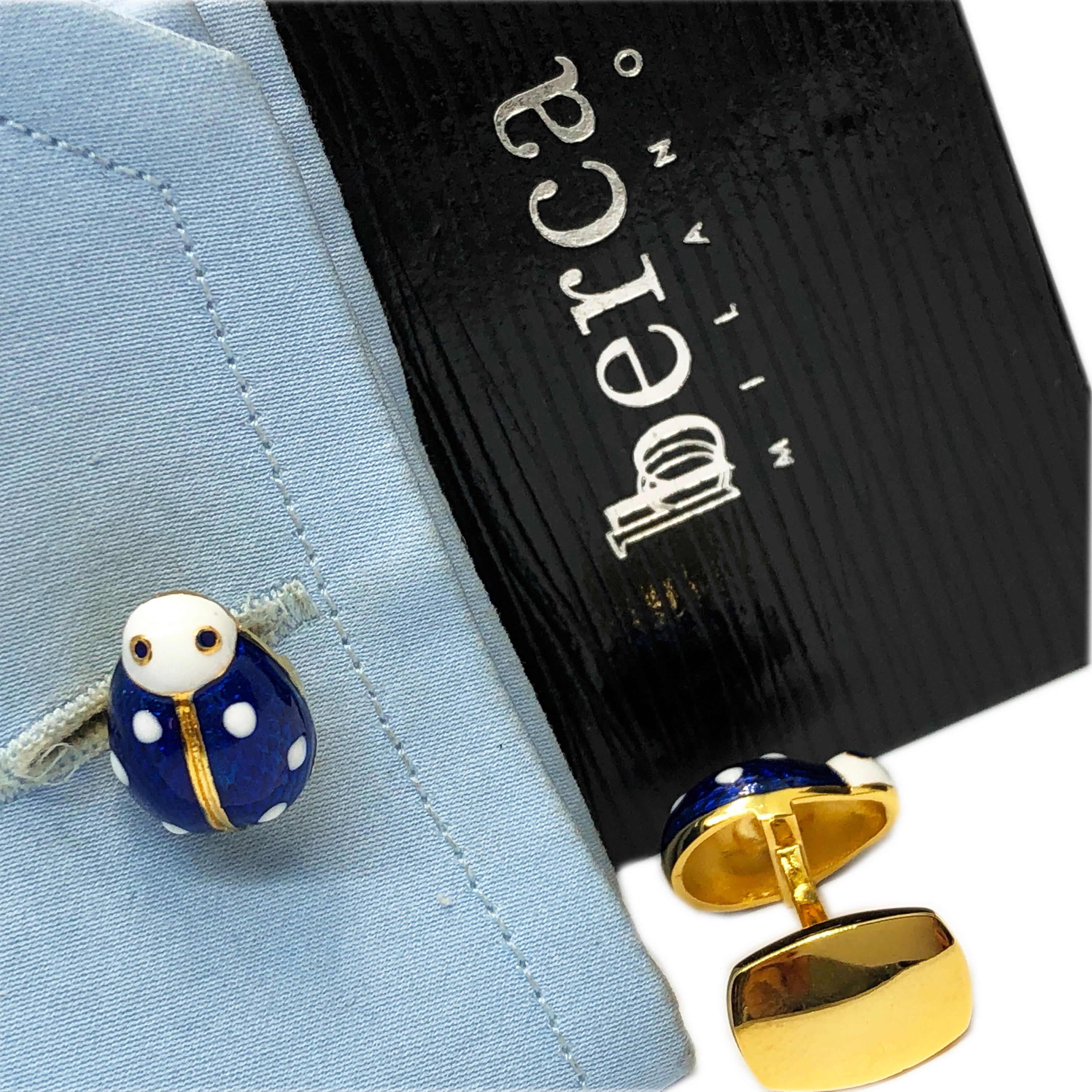 Berca Enameled Ladybug Shaped T-Bar Back Sterling Silver Gold-Plated Cufflinks 2