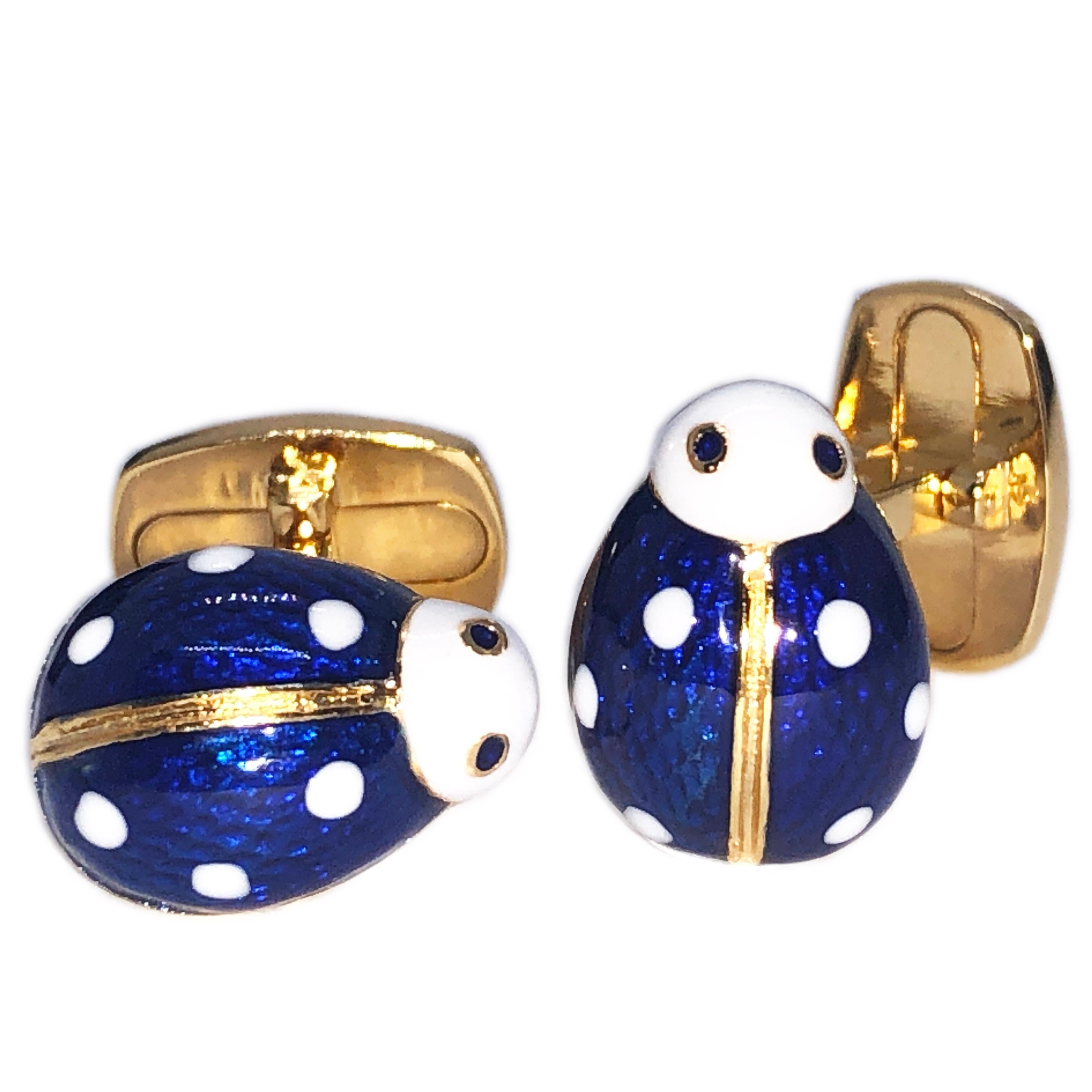 Berca Enameled Ladybug Shaped T-Bar Back Sterling Silver Gold-Plated Cufflinks 3