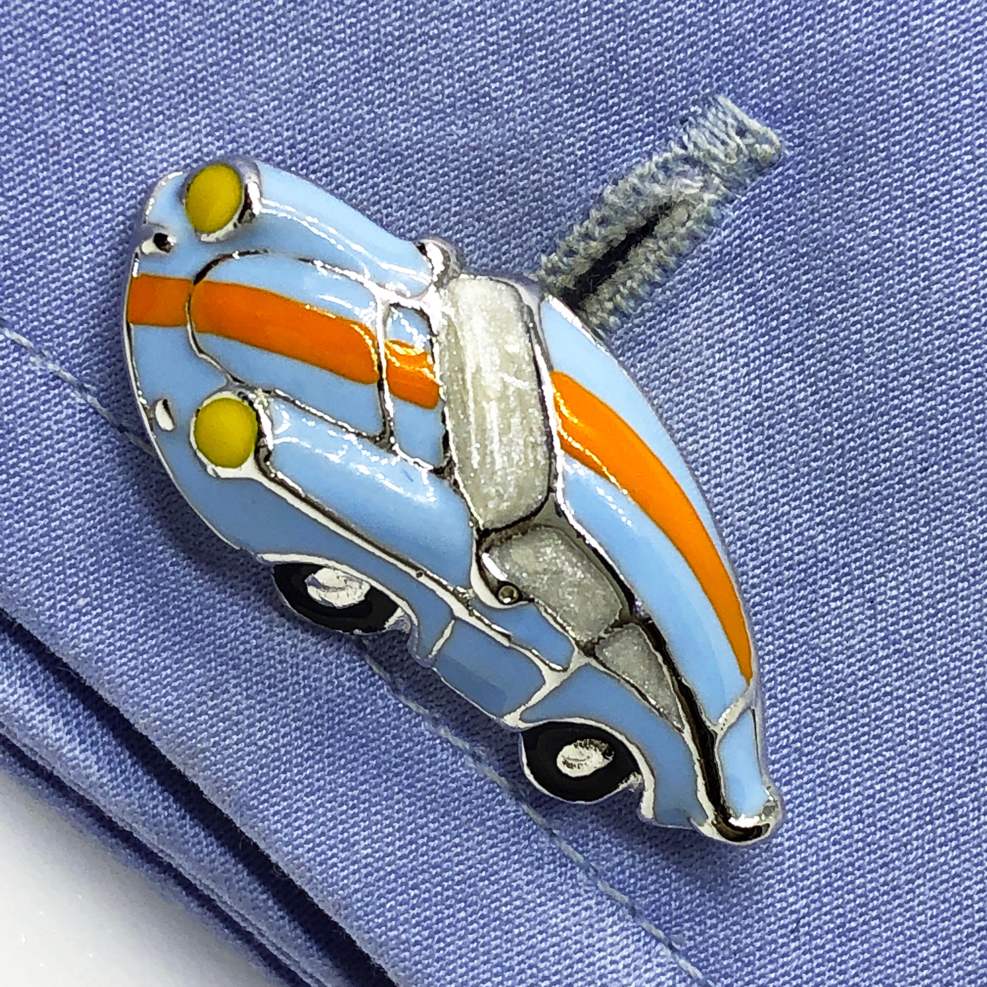 Berca Enameled Le Man’s Racing Color 911Porsche Shaped Sterling Silver Cufflinks 2