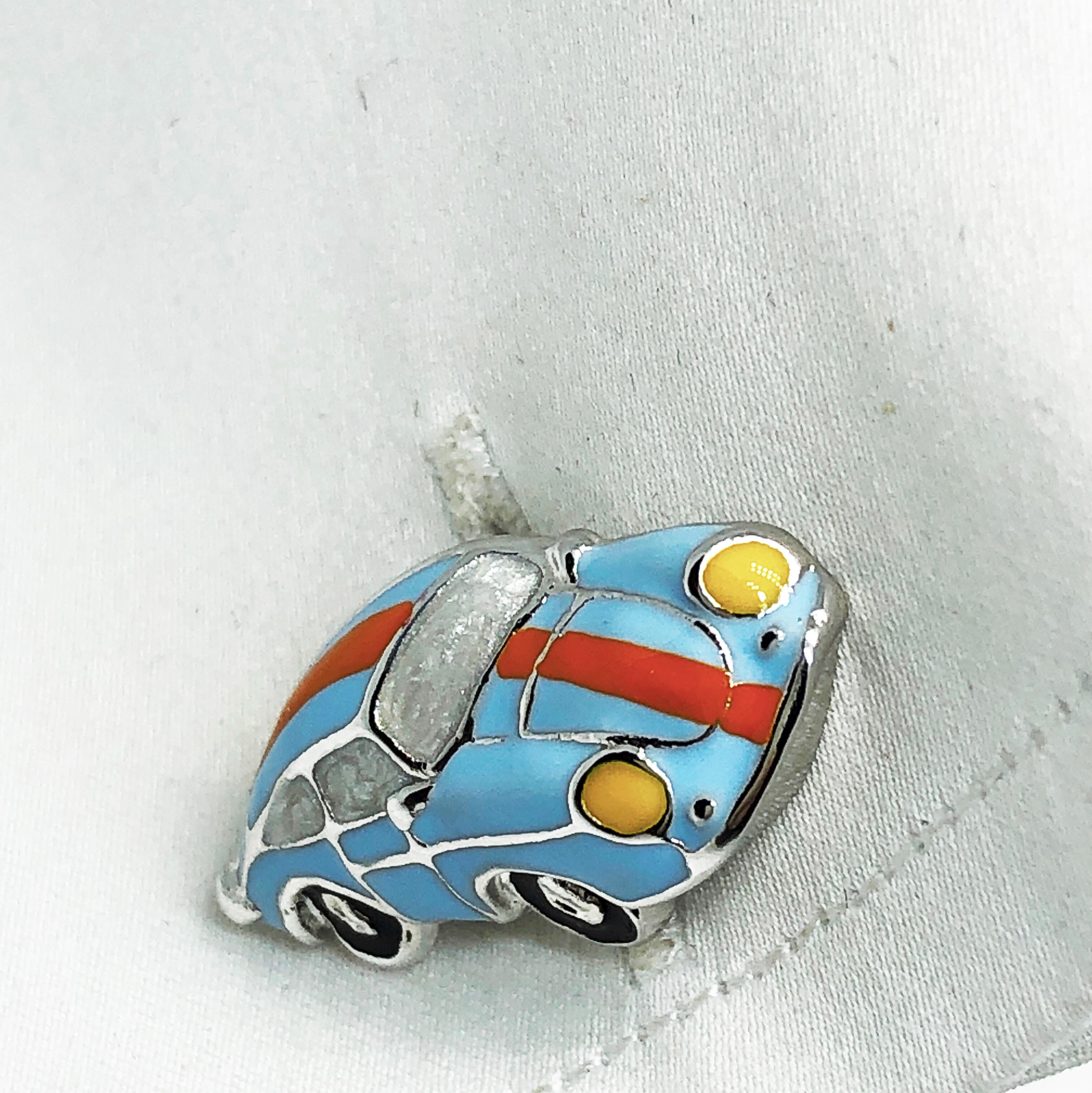 Berca Enameled Le Man’s Racing Color 911Porsche Shaped Sterling Silver Cufflinks 4