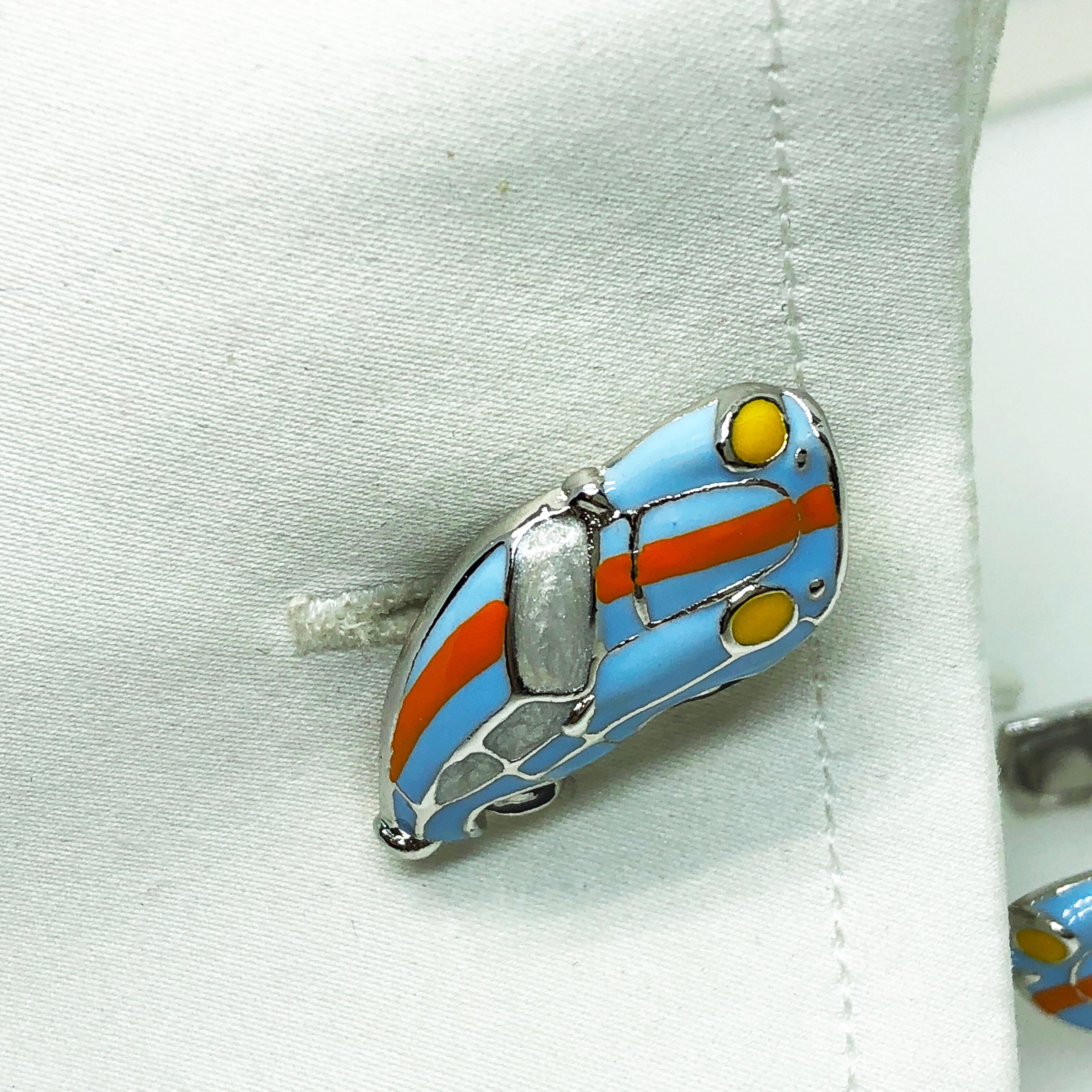 Berca Enameled Le Man’s Racing Color 911Porsche Shaped Sterling Silver Cufflinks 5