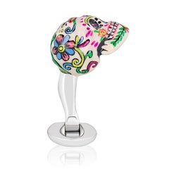 Hand-Enameled Mexican Skulls Cufflinks in Sterling Silver by Fils Unique