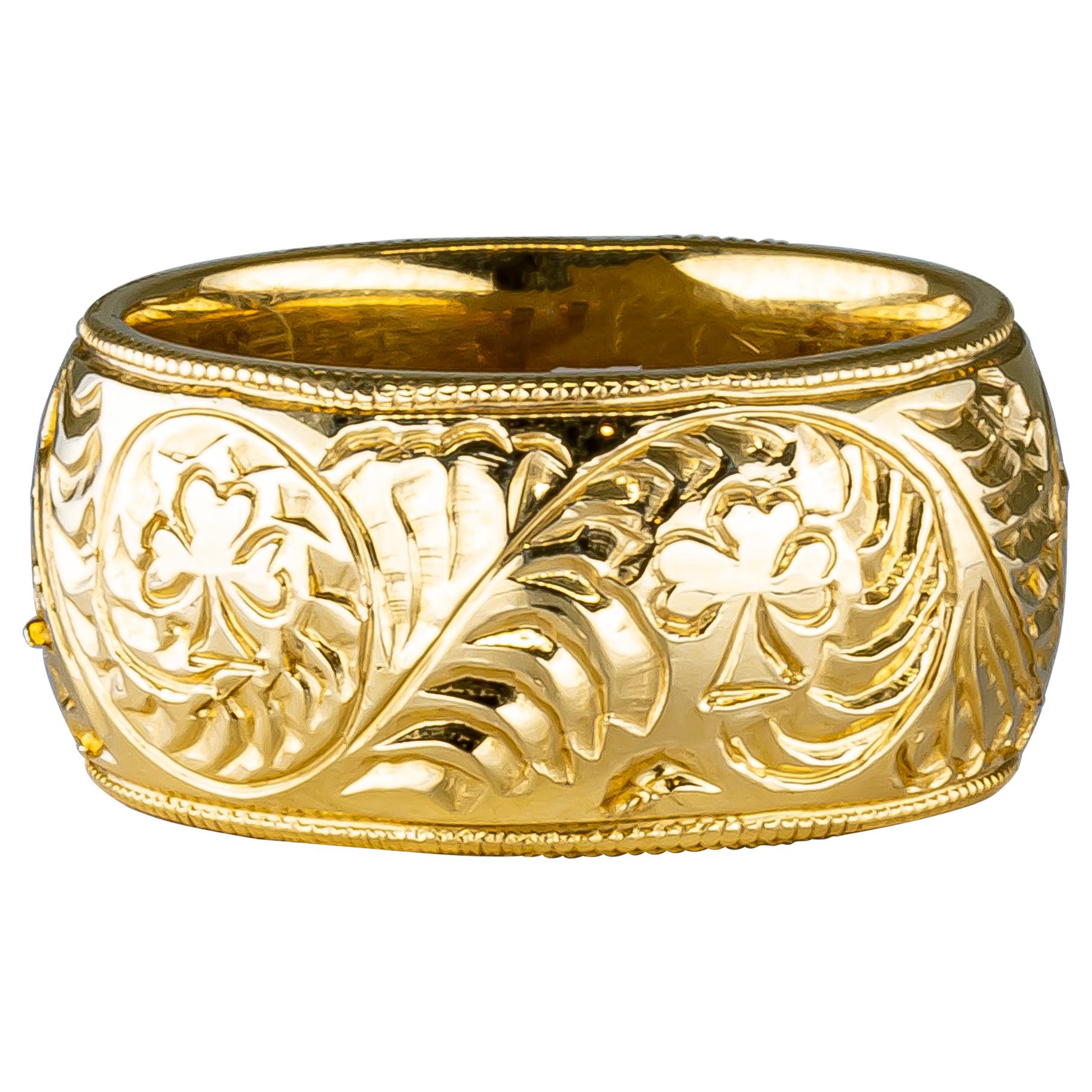 Hand Engraved 18 Karat Gold Ring