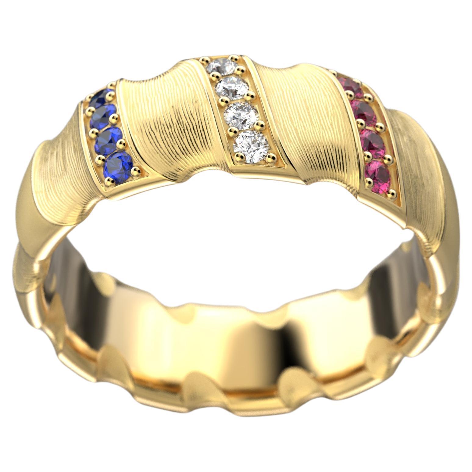 For Sale:  Hand Engraved 18k Gold Wedding Band, Red White Blue American Patriotic Ring