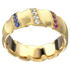 Fede nuziale in oro 18k incisa a mano, anello patriottico americano rosso bianco blu