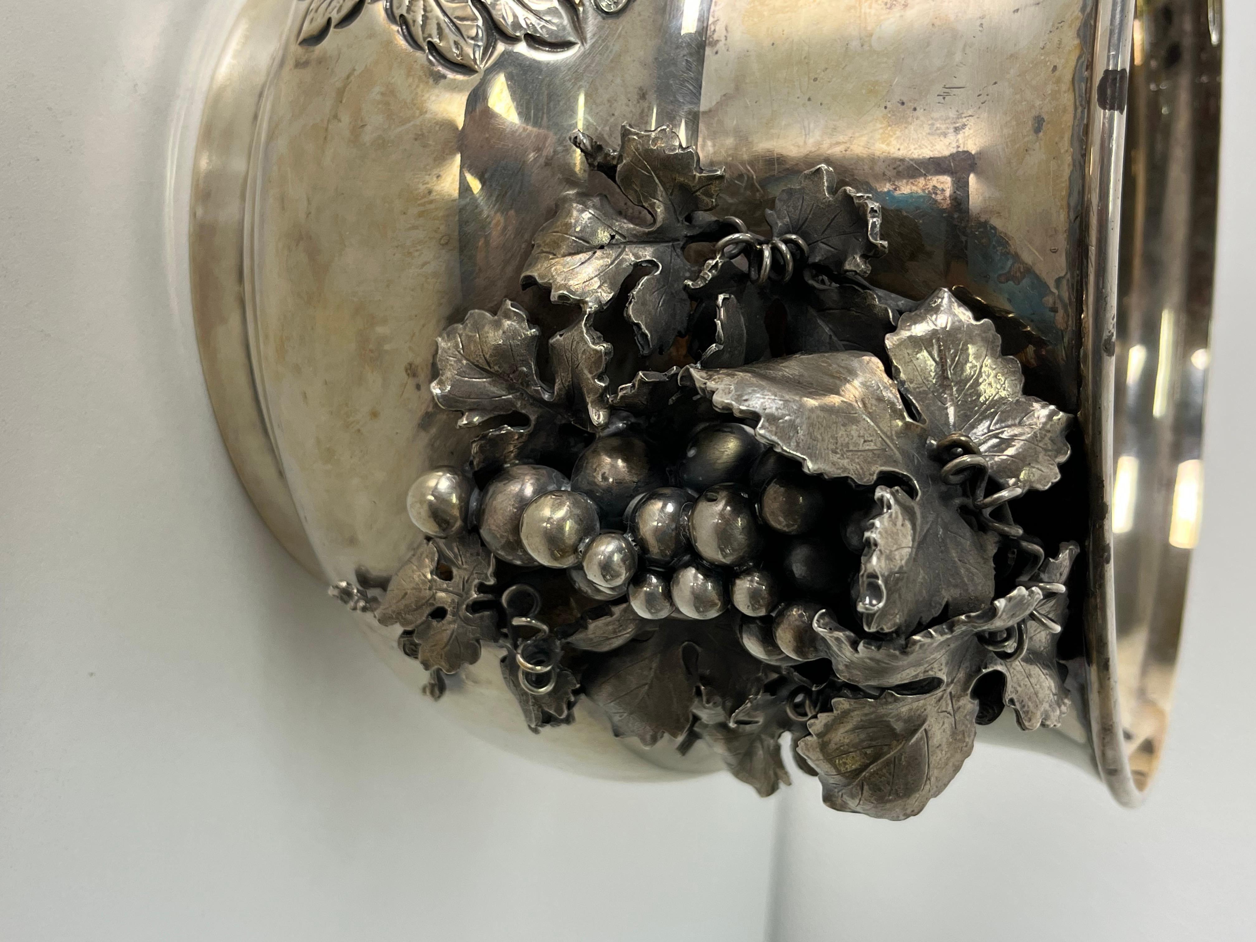 italien Seau à champagne en argent 925 gravé à la main, années 1980 en vente