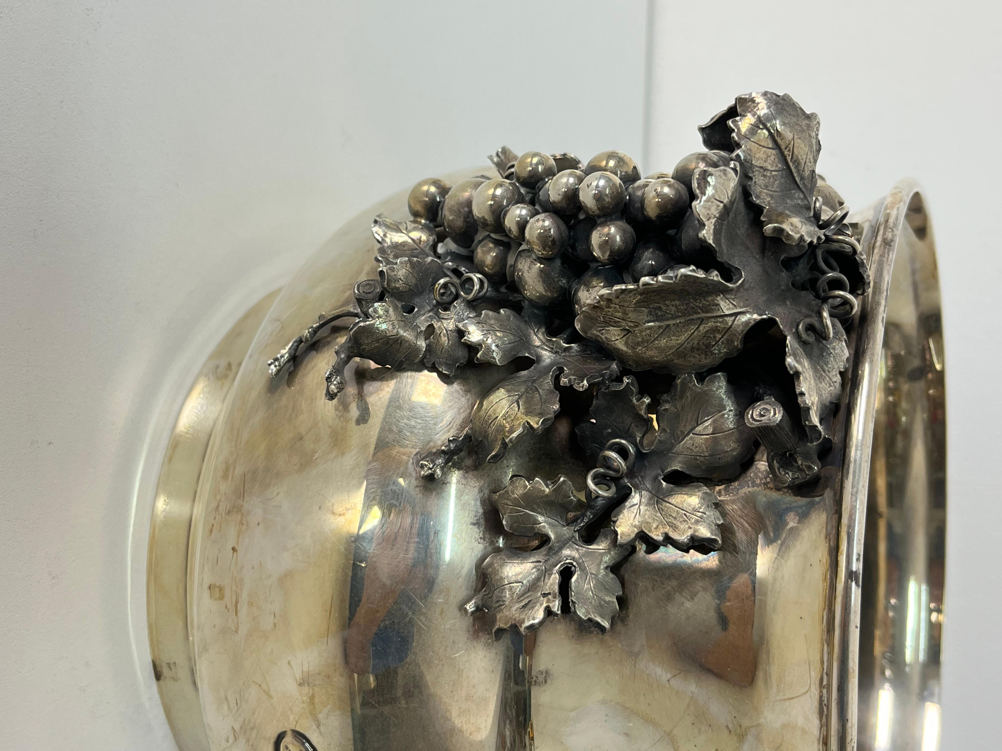 Seau à champagne en argent 925 gravé à la main, années 1980 Bon état - En vente à Palermo, IT