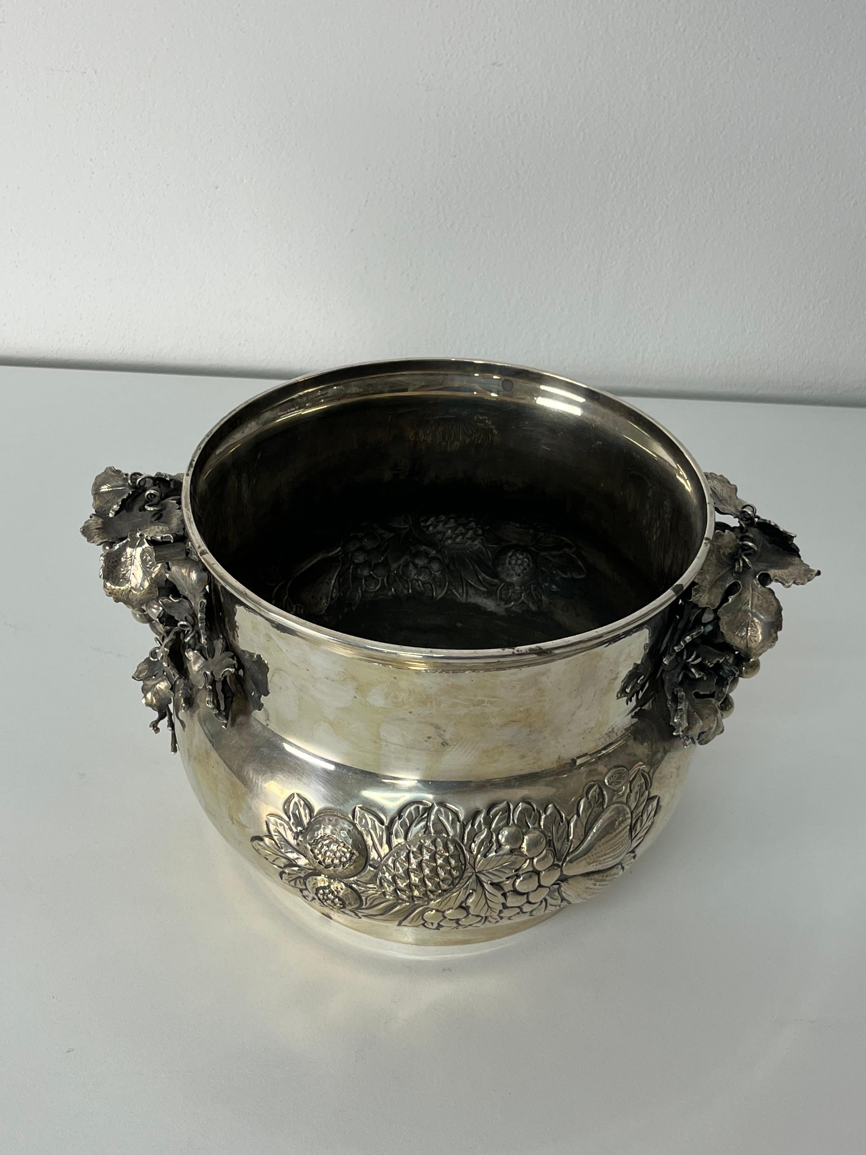 Seau à champagne en argent 925 gravé à la main, années 1980 en vente 2
