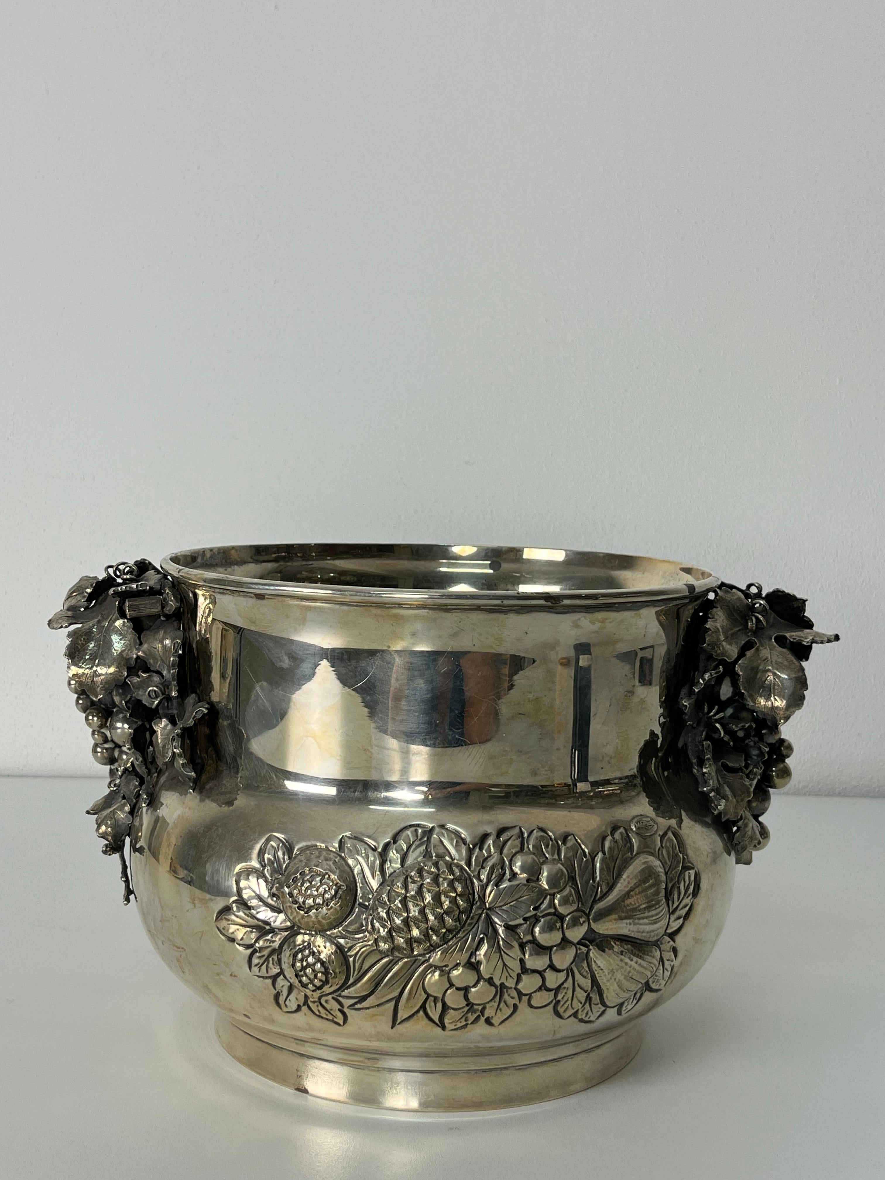 Seau à champagne en argent 925 gravé à la main, années 1980 en vente 3