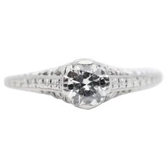 Anello di fidanzamento con diamante inciso a mano in stile Art Deco da 0,60 carati, in platino