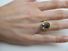 Hand Engraved, Bezel Set Topaz and Diamond 18 Karat Yellow Gold Ring