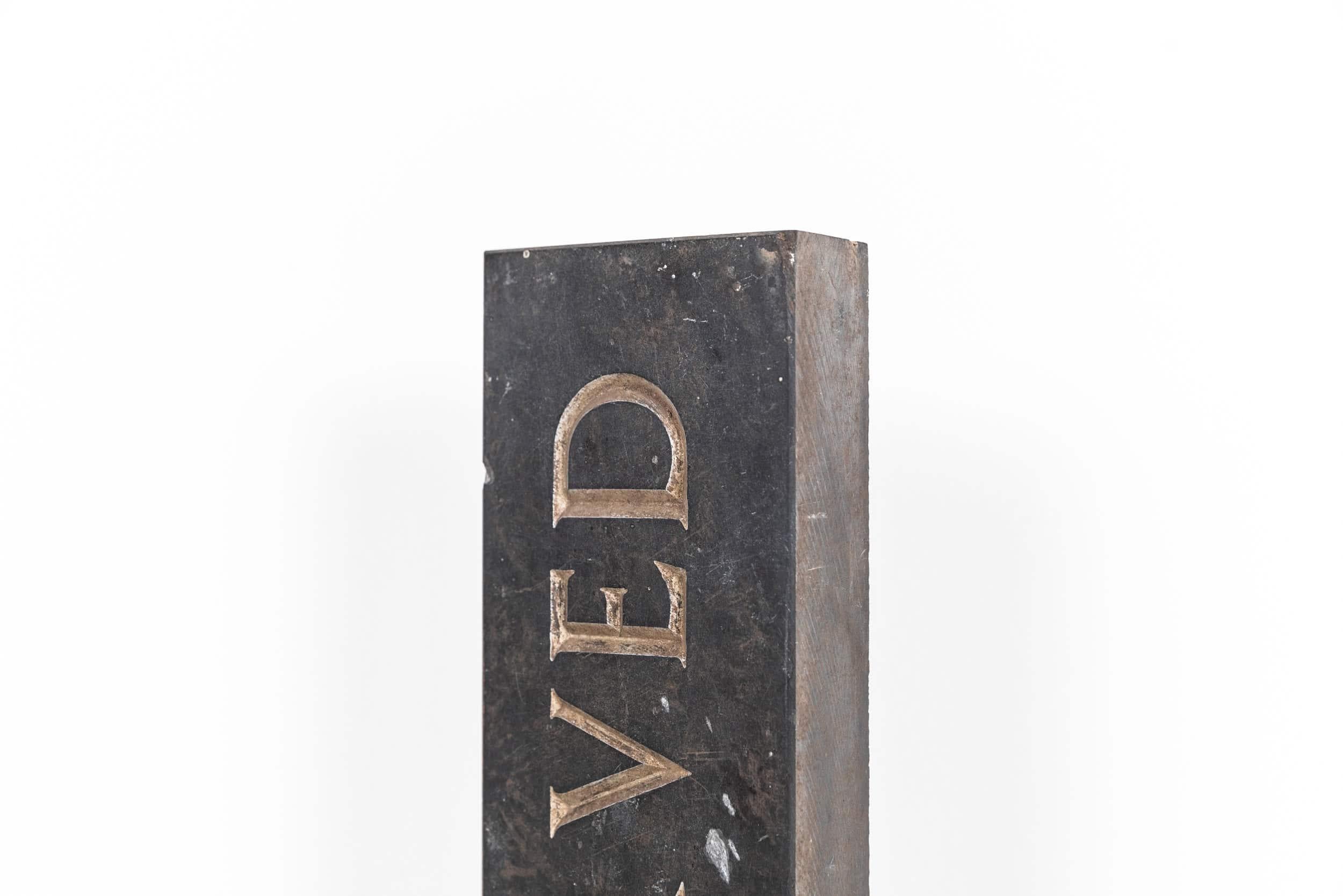 English Hand Engraved Carved Industrial RESERVED Slate Sign Plaque, C.1920 For Sale