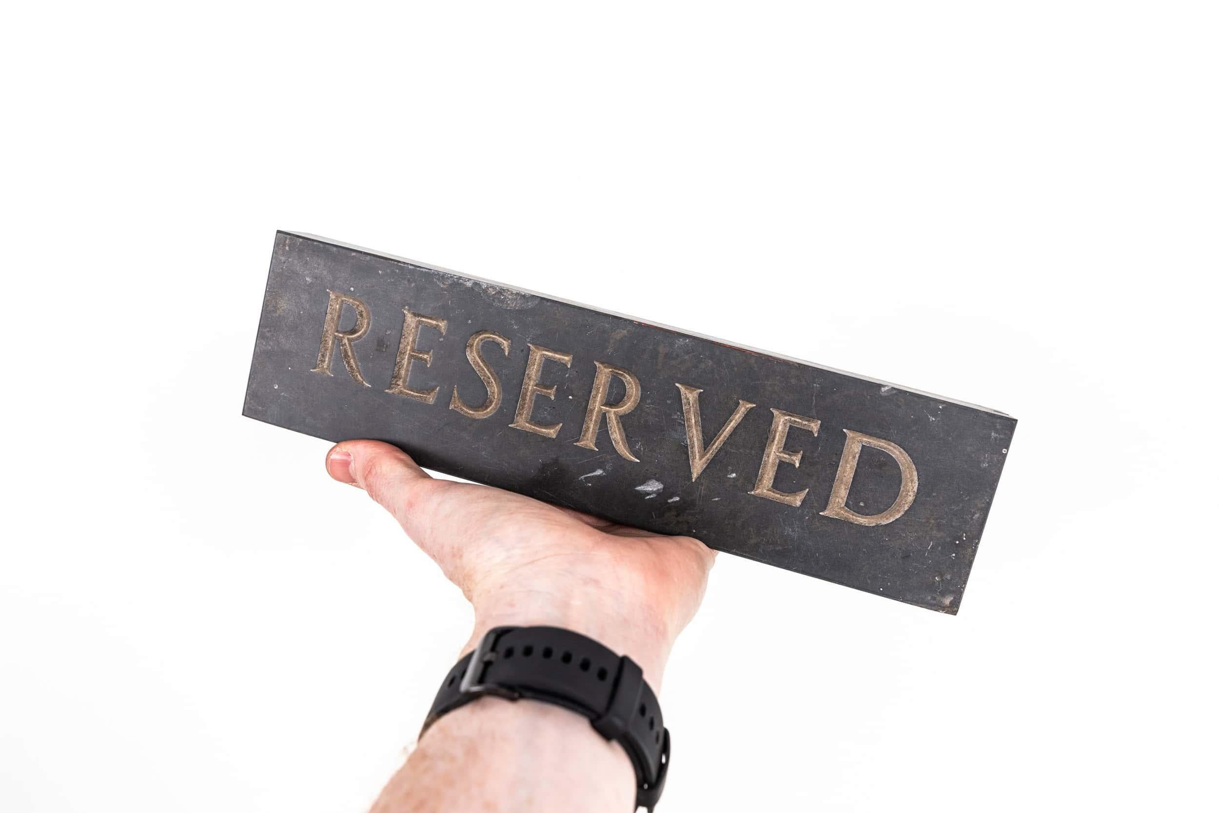 Hand Engraved Carved Industrial RESERVED Slate Sign Plaque, C.1920 In Fair Condition For Sale In London, GB