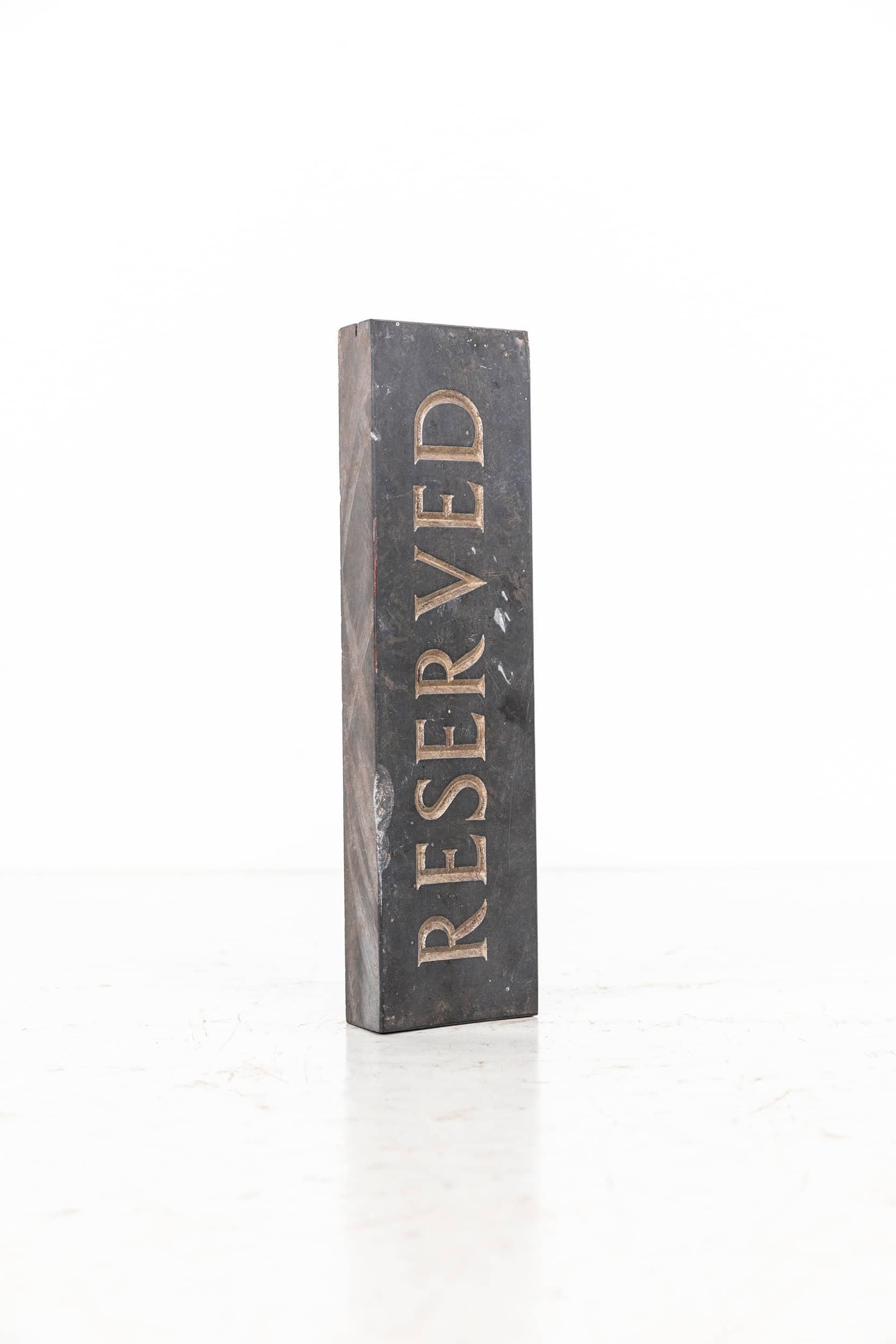 Hand Engraved Carved Industrial RESERVED Slate Sign Plaque, C.1920 For Sale 1